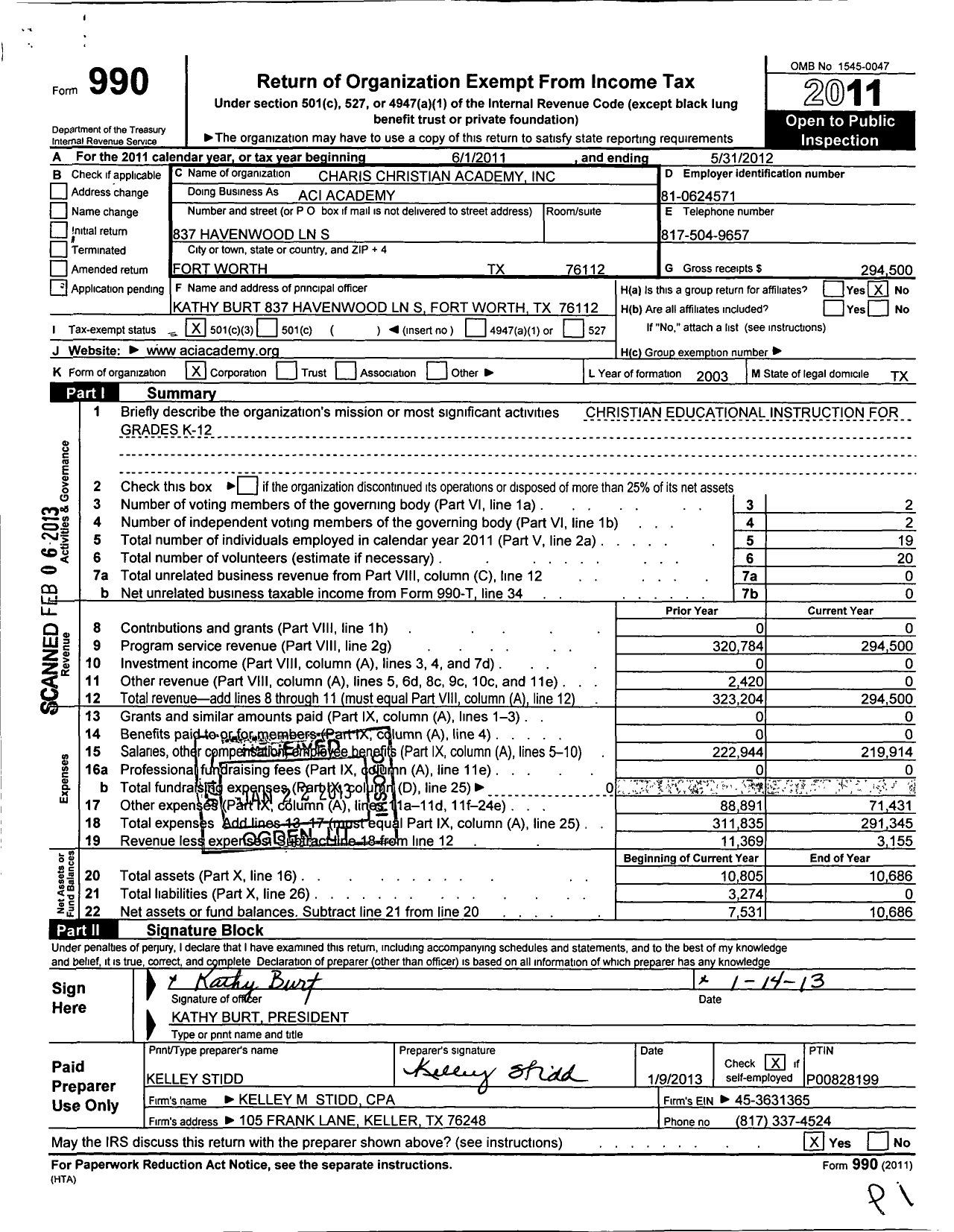 Image of first page of 2011 Form 990 for Aci Academy