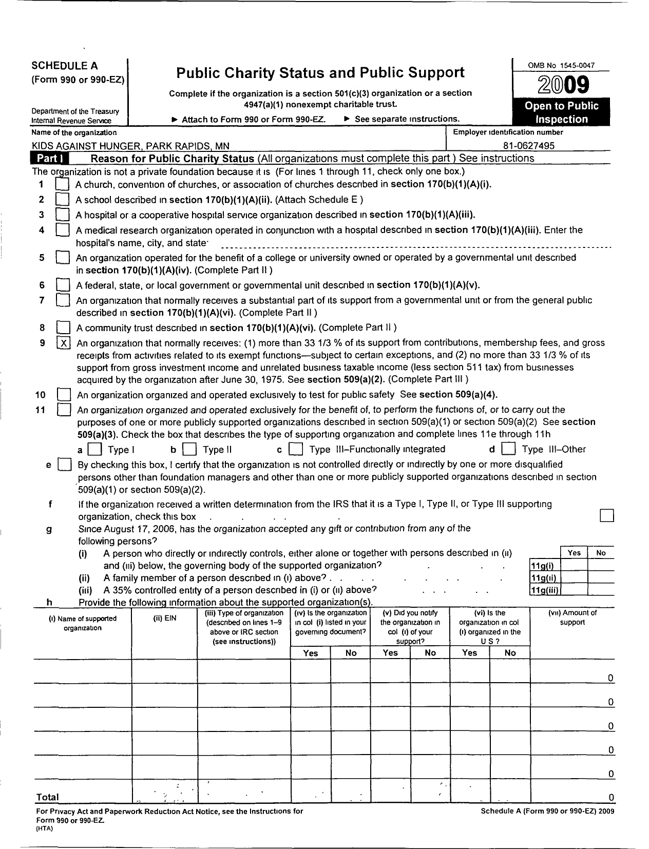 Image of first page of 2009 Form 990ER for Hunger No More