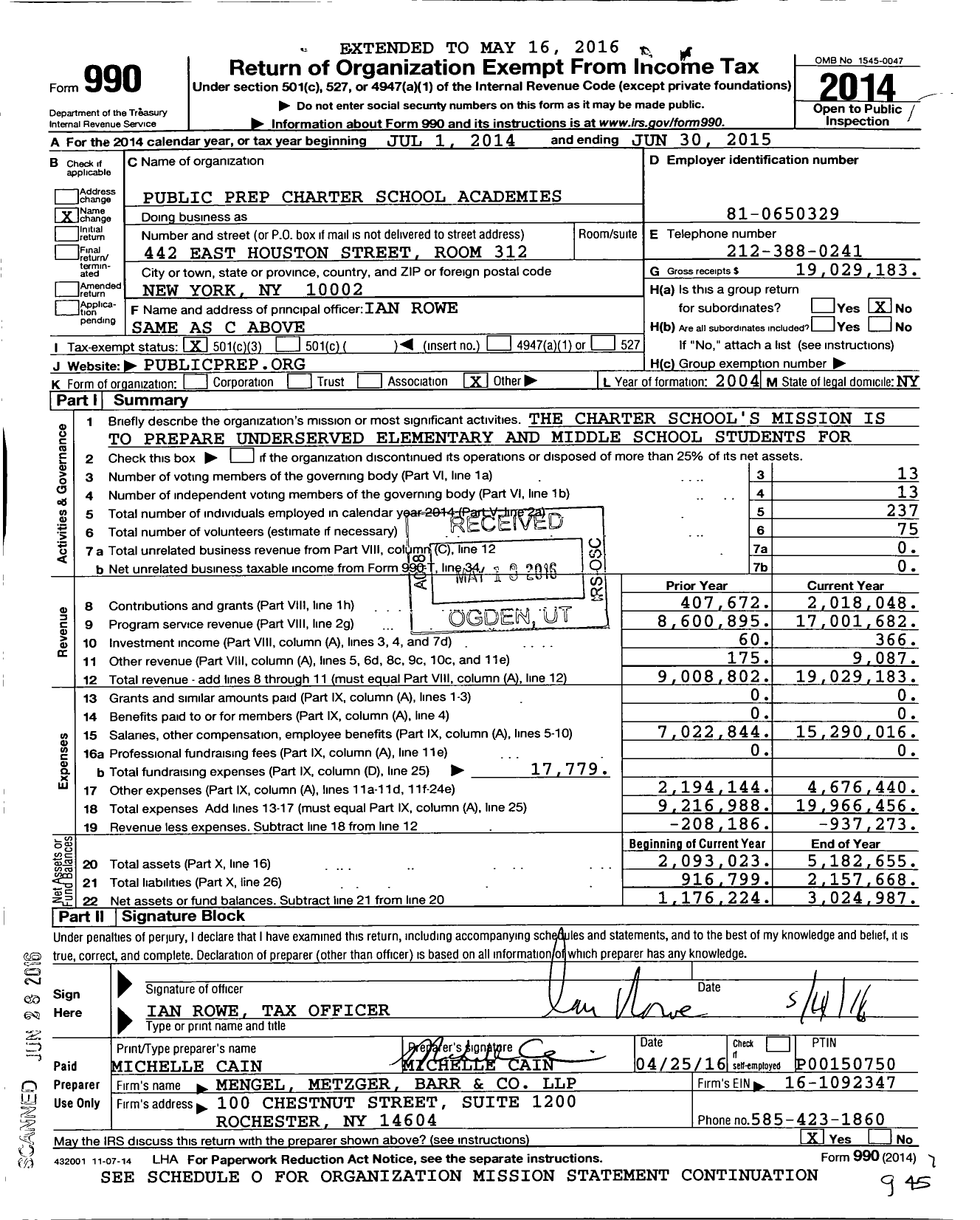Image of first page of 2014 Form 990 for Public Prep