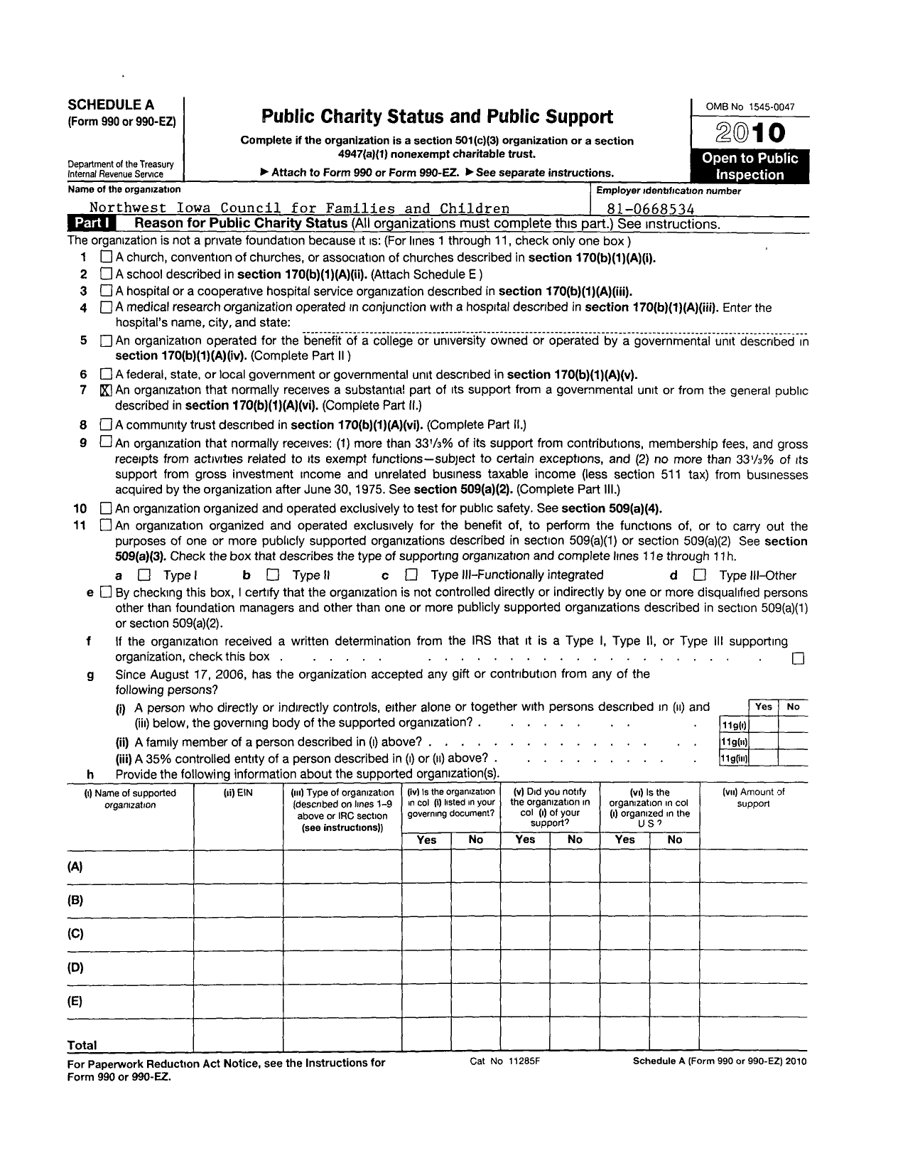 Image of first page of 2009 Form 990ER for Northwest Iowa Council for Families and Children