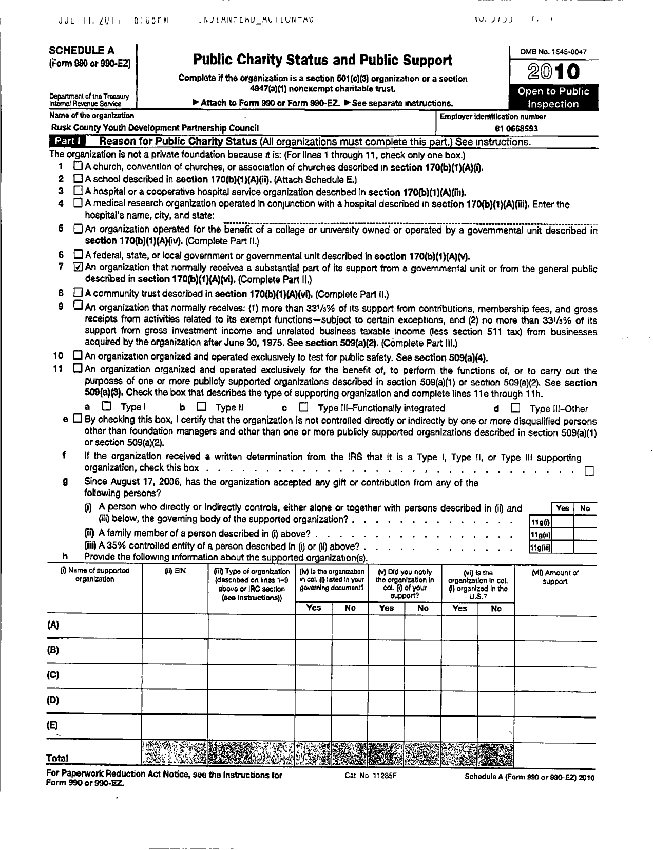 Image of first page of 2010 Form 990ER for Rusk County Youth Council