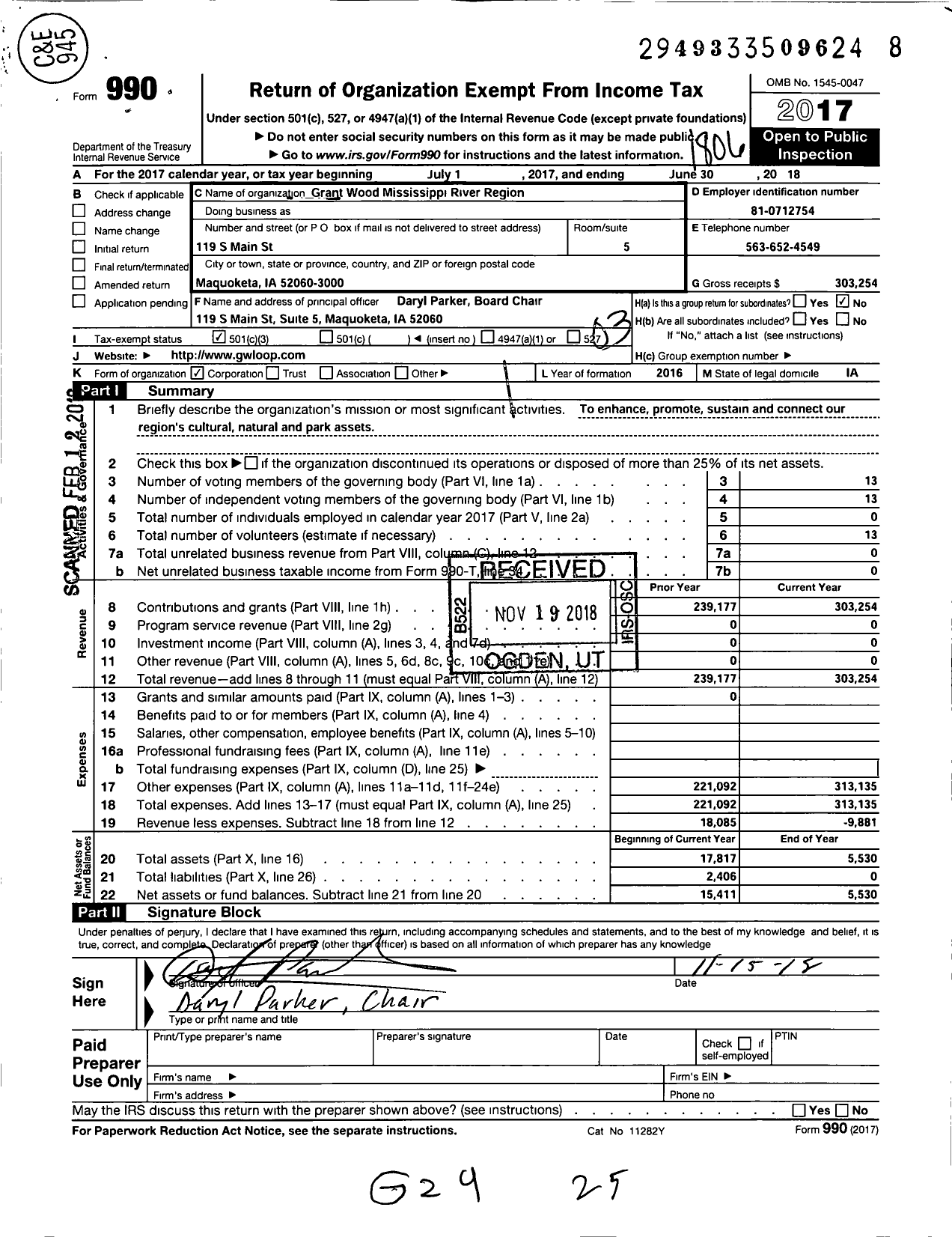 Image of first page of 2017 Form 990 for Grant Wood Mississippi River Region