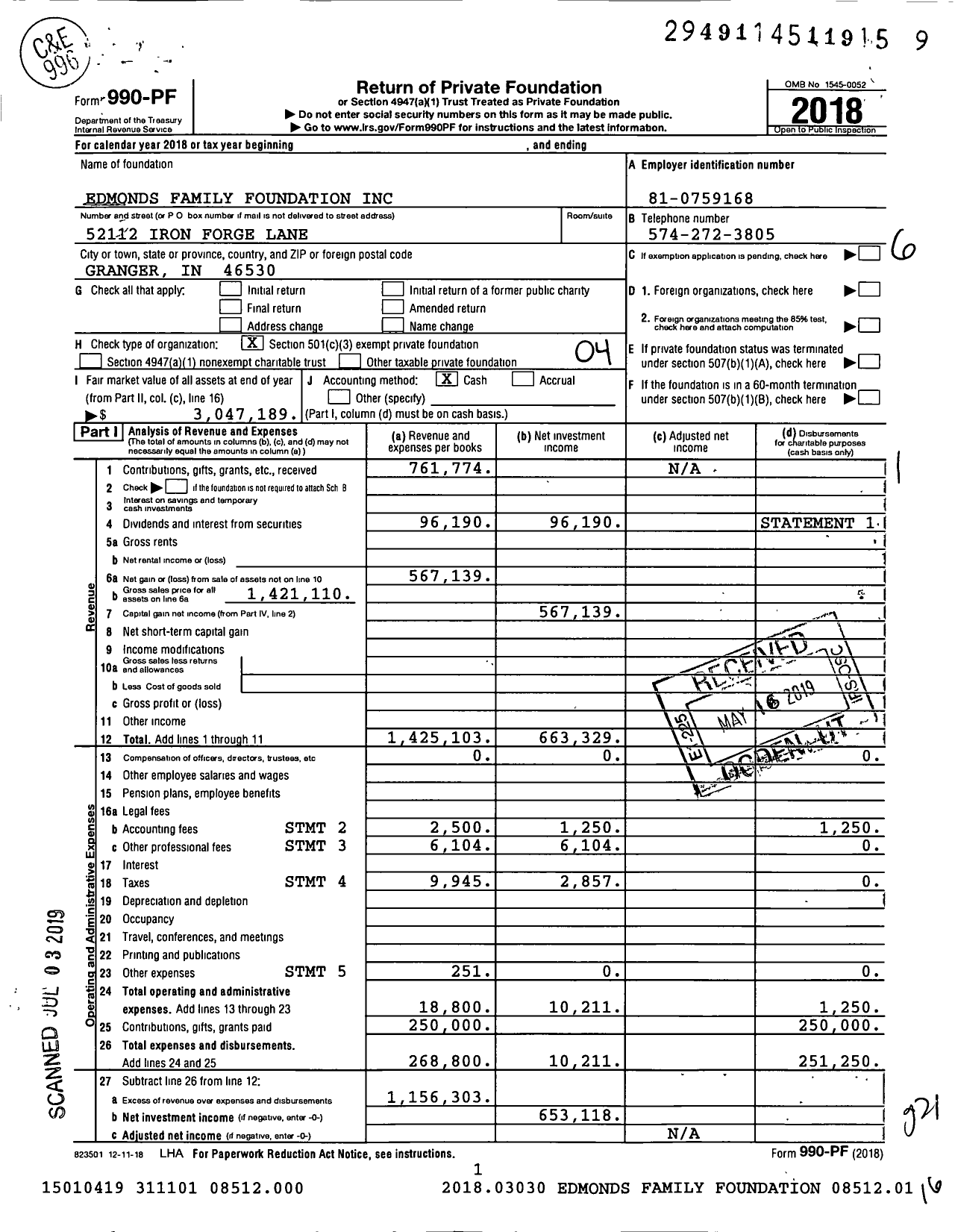 Image of first page of 2018 Form 990PF for Edmonds Family Foundation