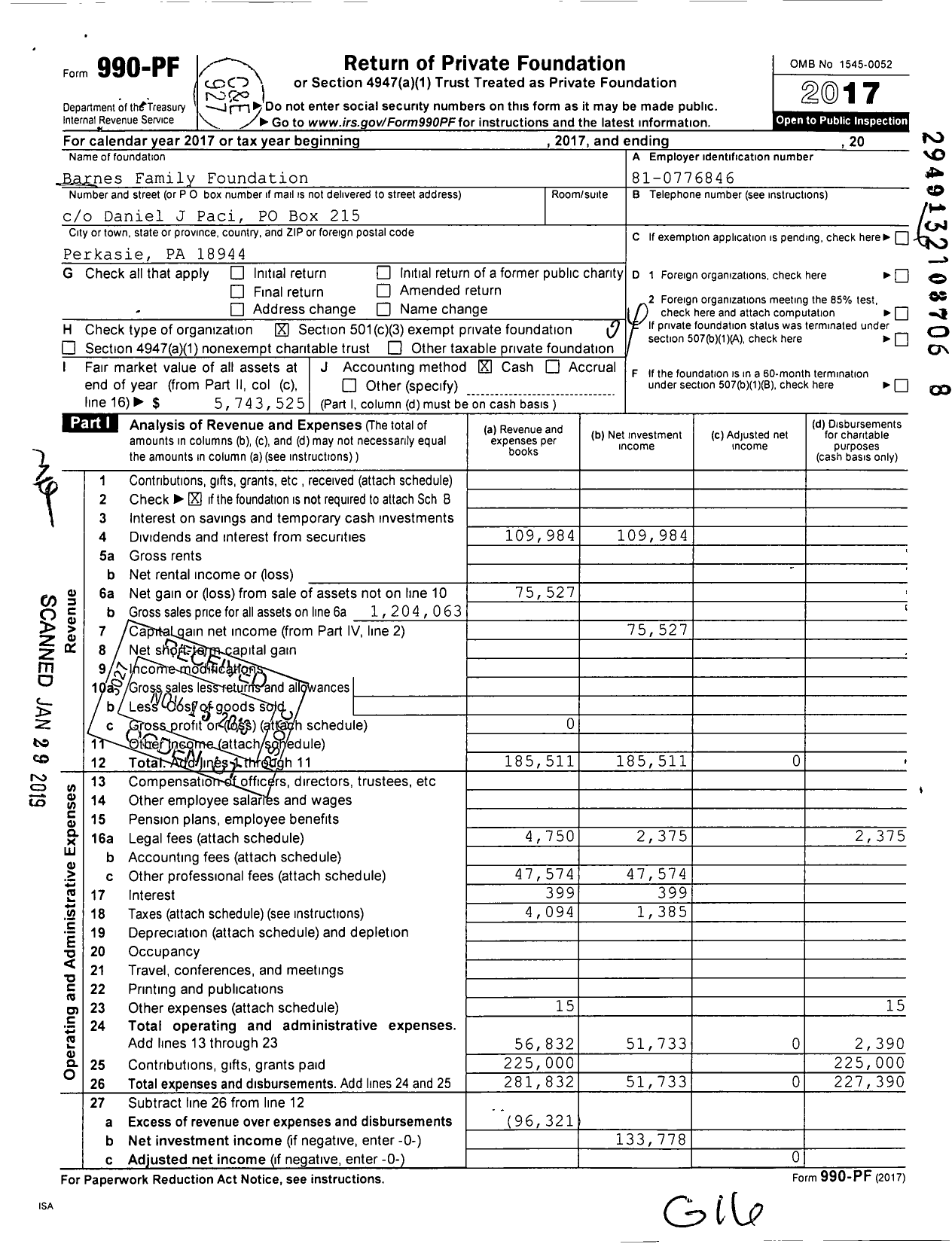 Image of first page of 2017 Form 990PF for BGF Foundation