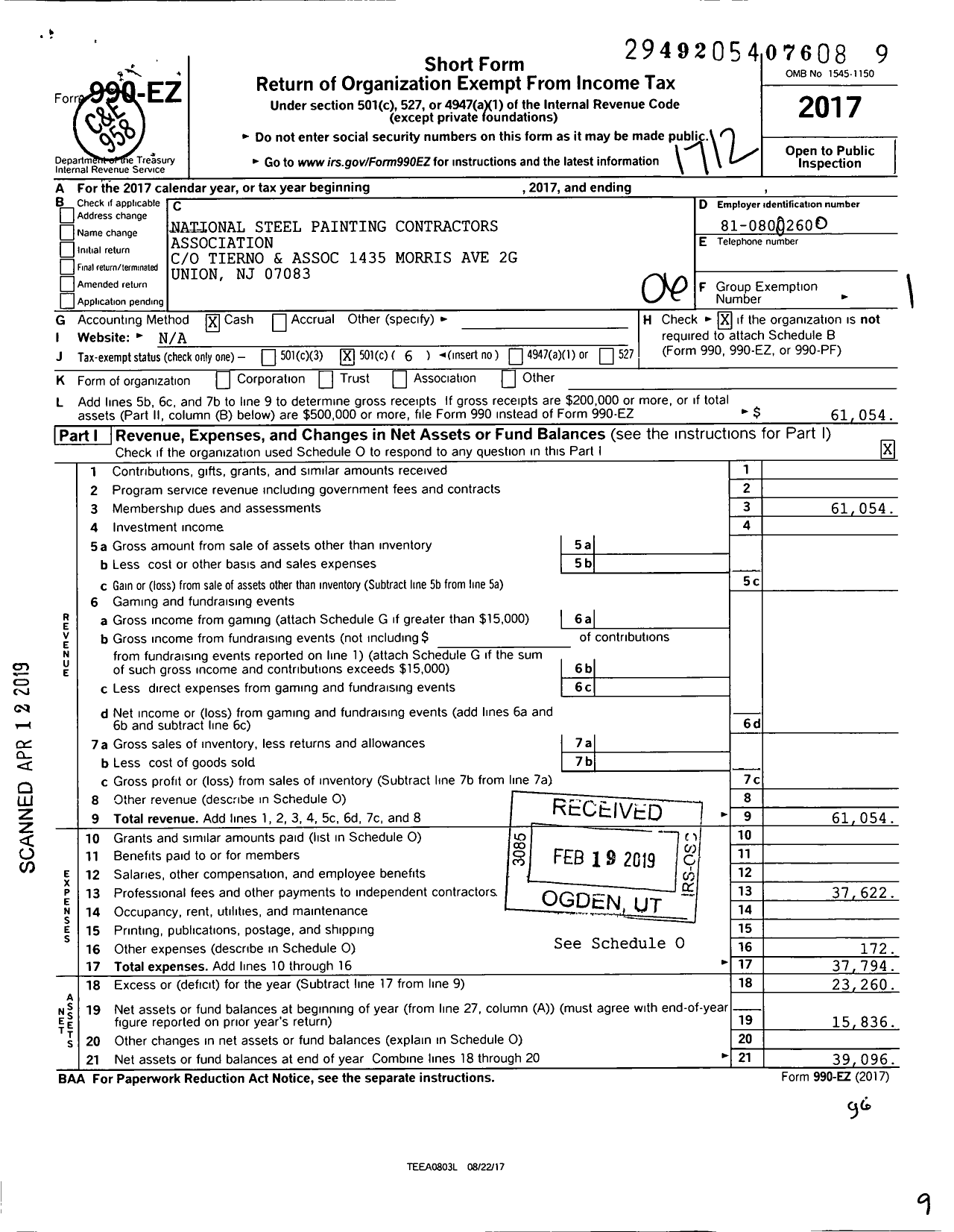 Image of first page of 2017 Form 990EO for National Steel Painting Contractors Association