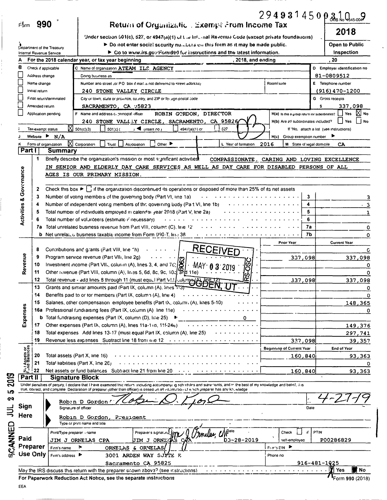 Image of first page of 2018 Form 990 for Ateam Ils Agency