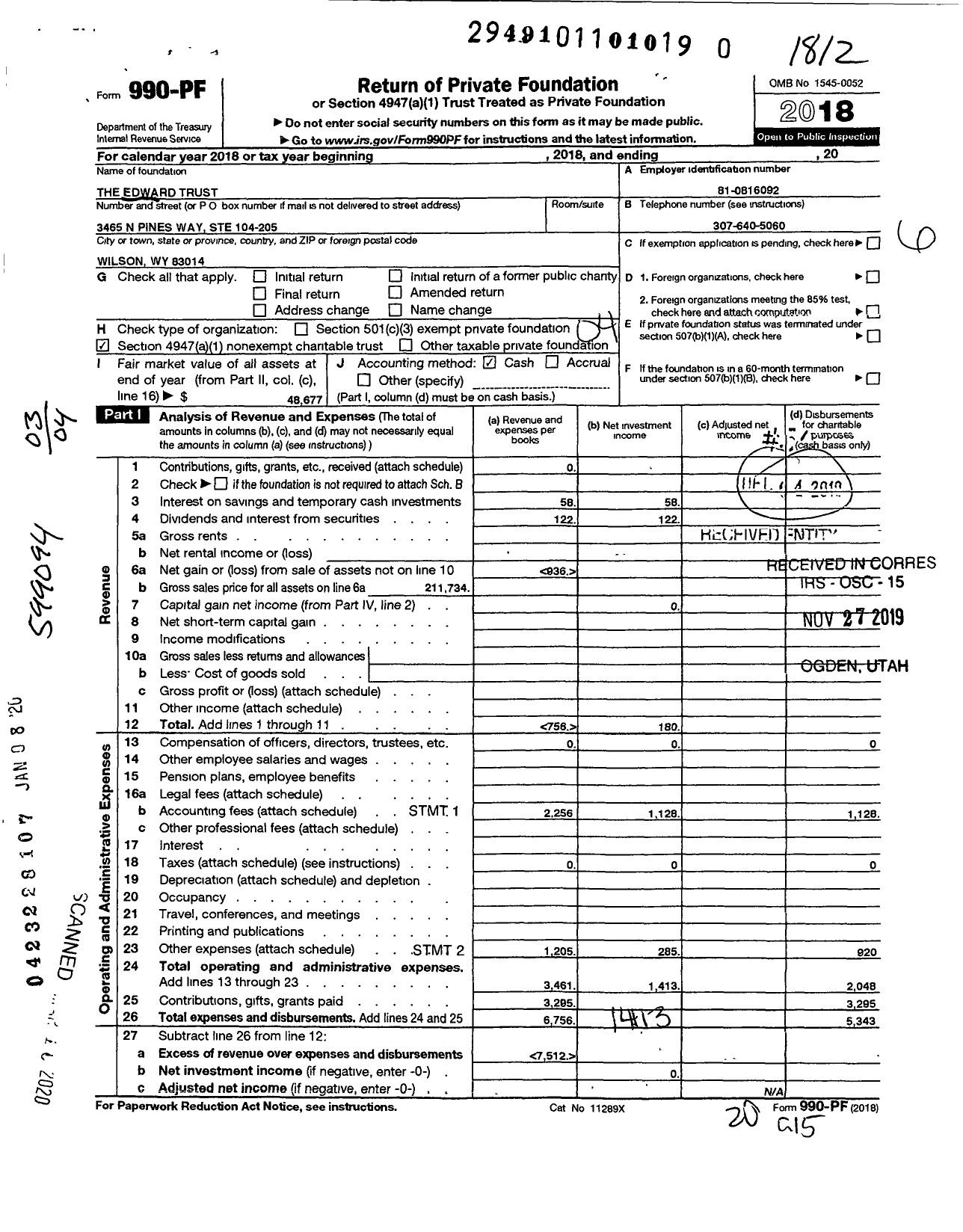 Image of first page of 2018 Form 990PR for Edward Trust