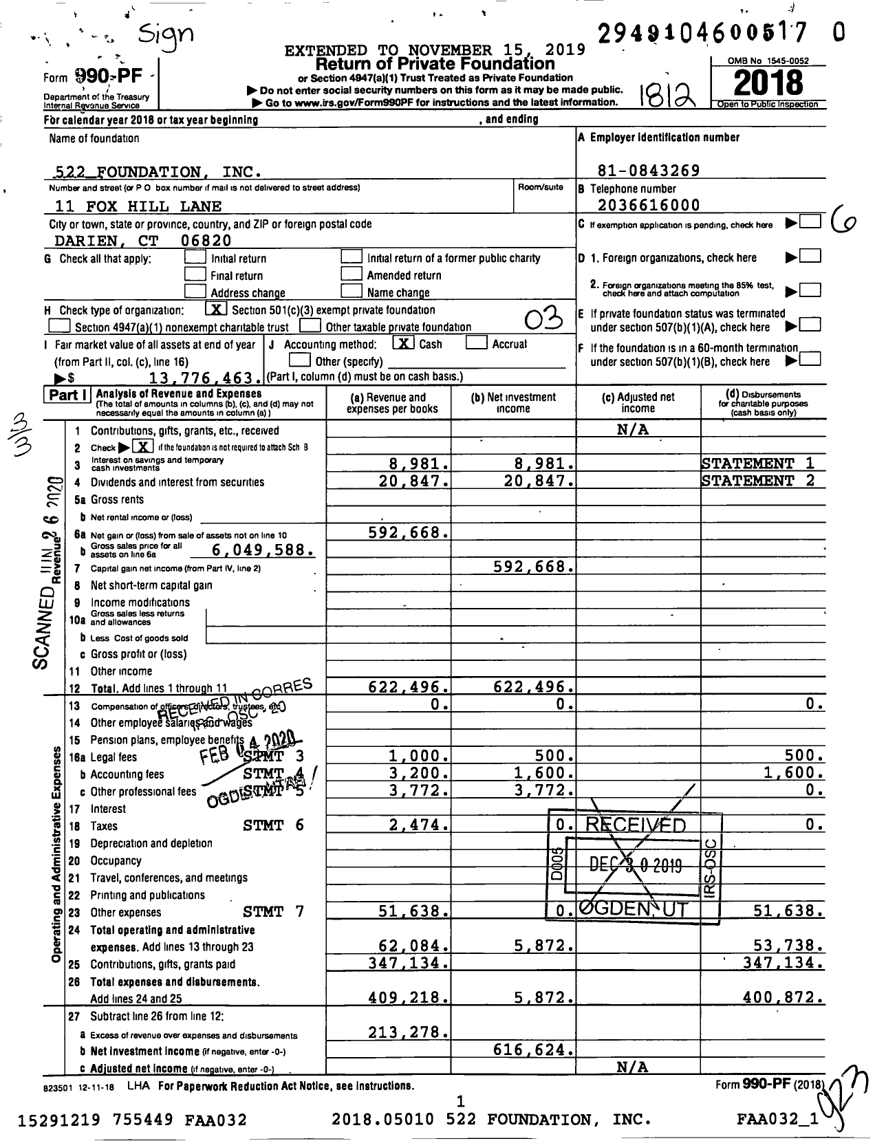 Image of first page of 2018 Form 990PR for 522 Foundation