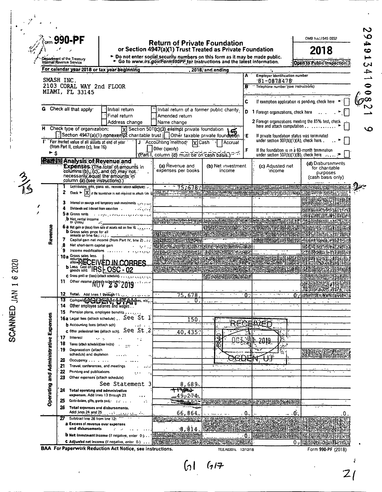 Image of first page of 2018 Form 990PF for Struggle for Miamis Affordable and Sustainable Housing Incorporated