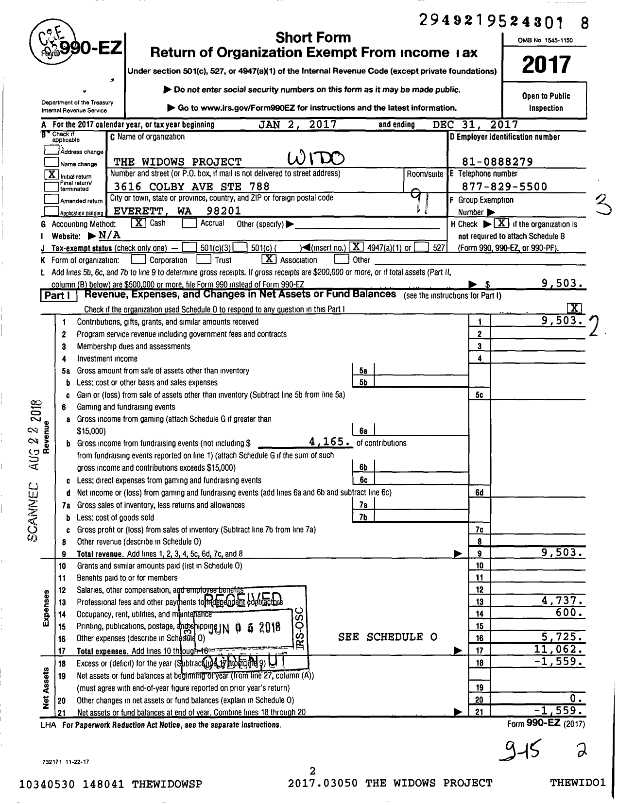 Image of first page of 2017 Form 990EO for Widows Project