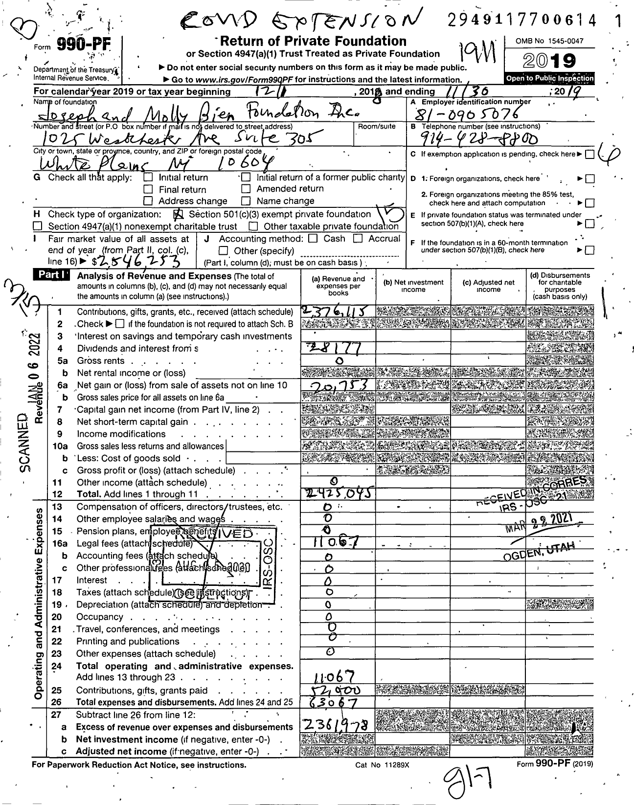 Image of first page of 2018 Form 990PF for Joseph and Molly Bien Foundation