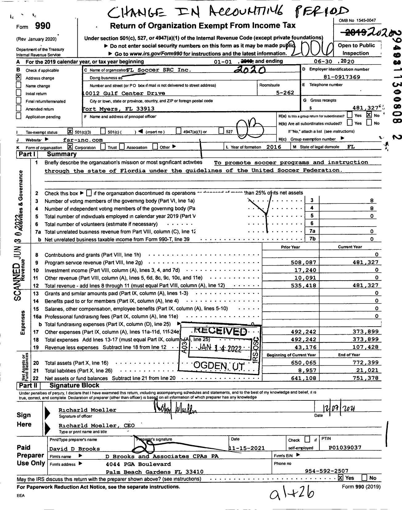 Image of first page of 2019 Form 990 for FL Soccer SRC