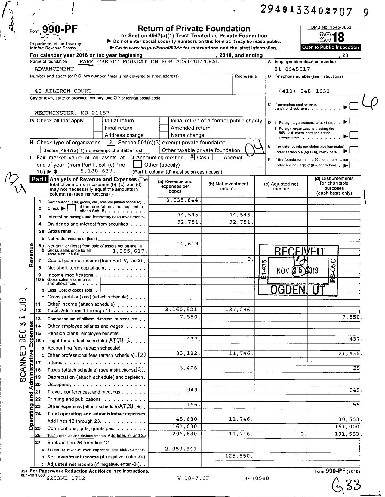 Image of first page of 2018 Form 990PF for Farm Credit Foundation for Agricultural Advancement