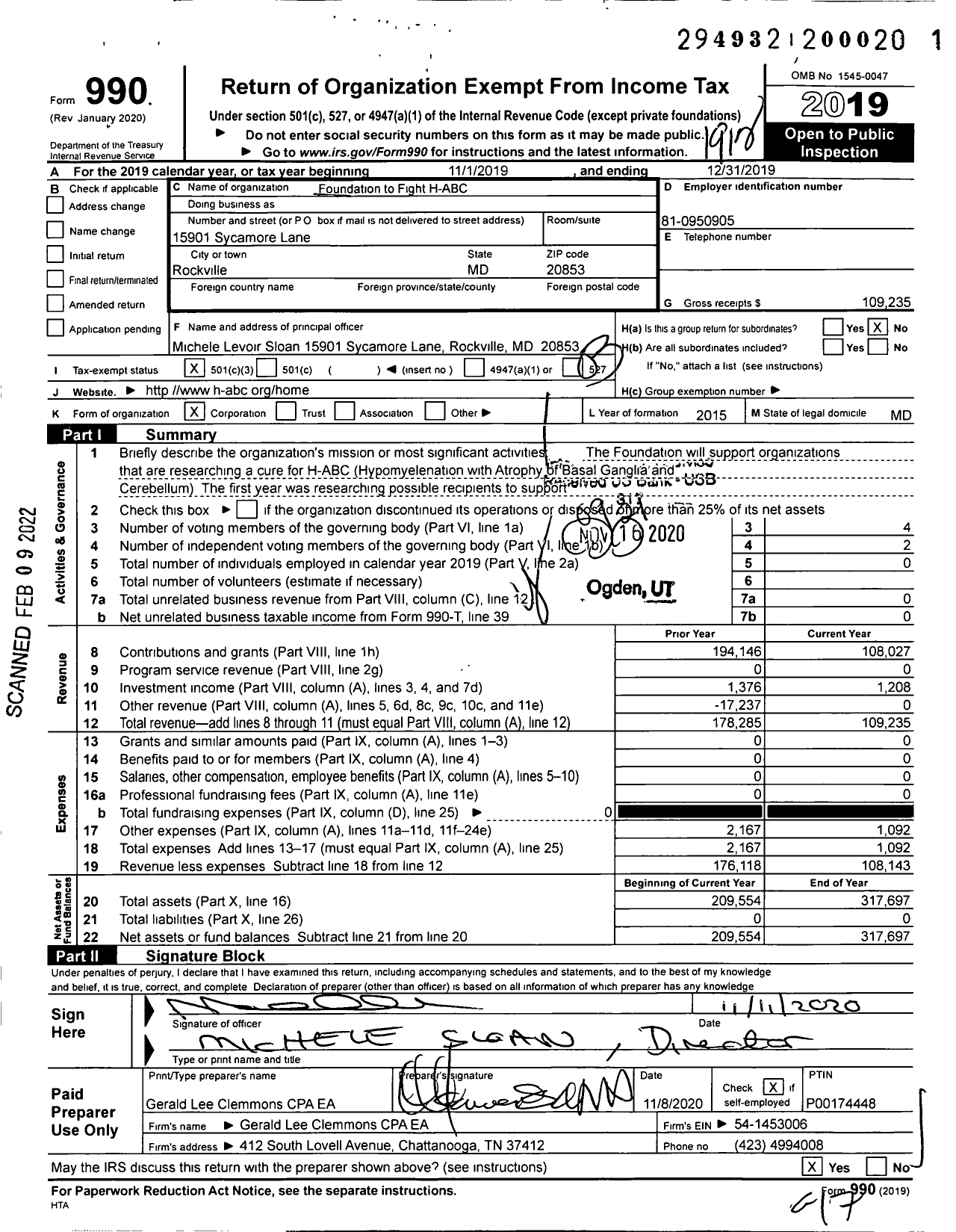 Image of first page of 2019 Form 990 for Foundation to Fight H-ABC