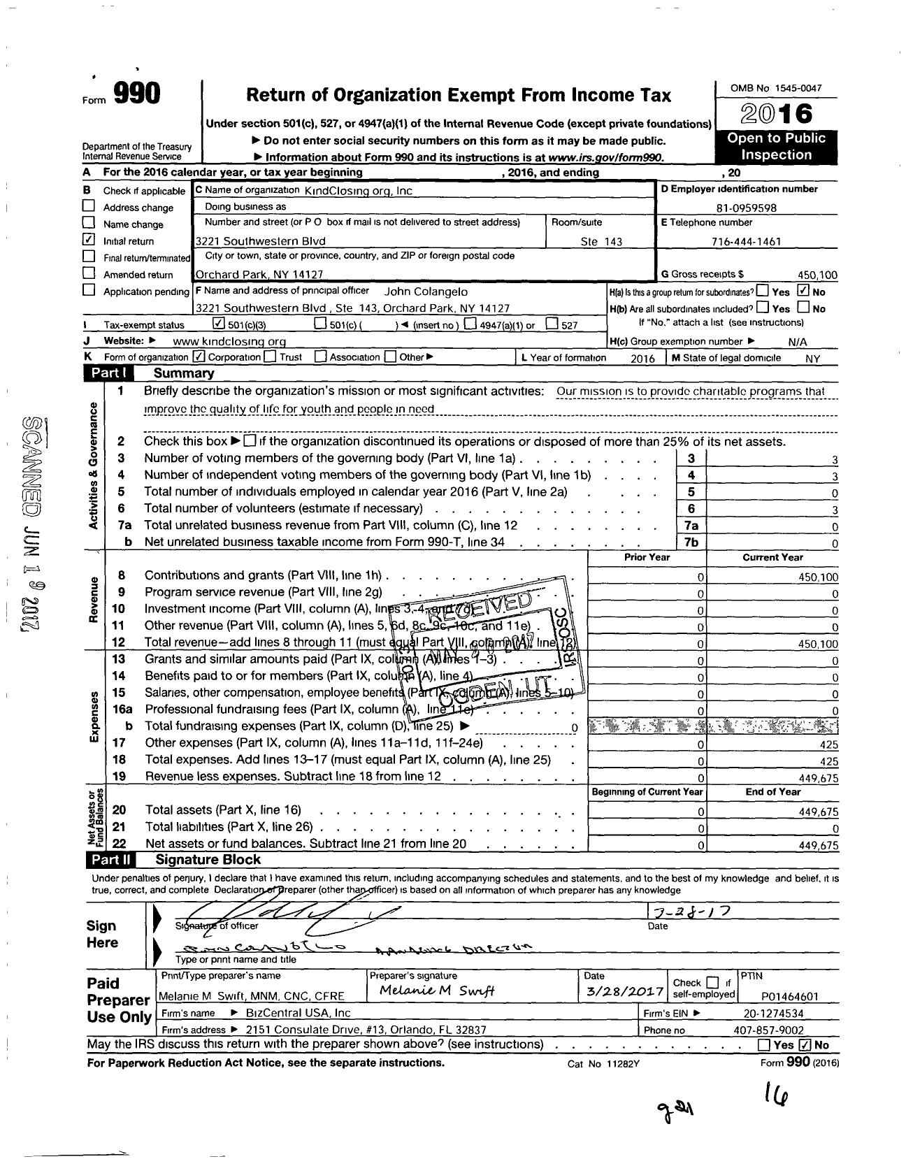 Image of first page of 2016 Form 990 for Kindclosingorg