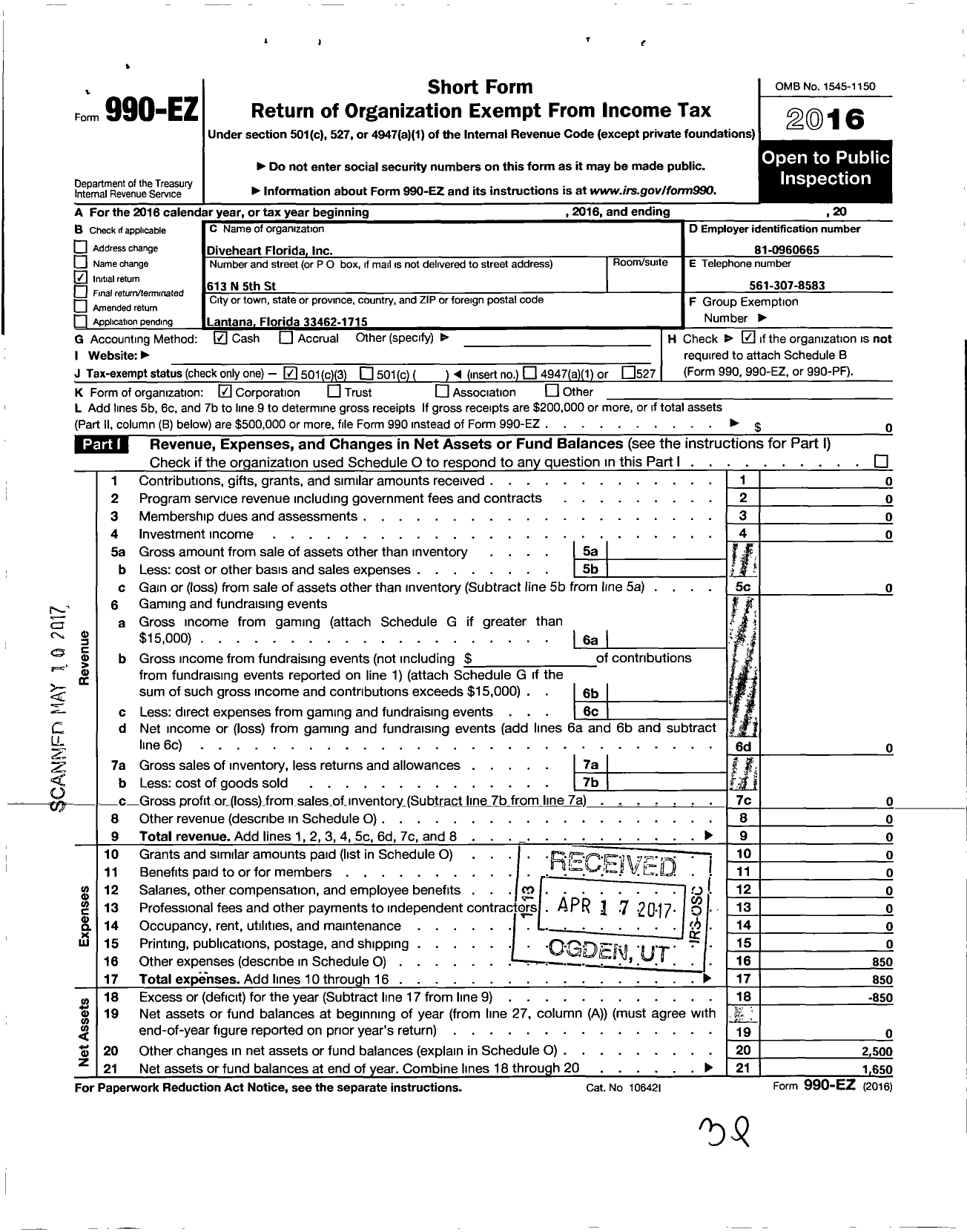 Image of first page of 2016 Form 990EZ for Thresher Aquatics