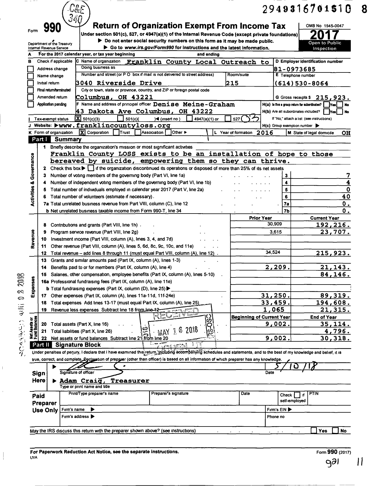 Image of first page of 2017 Form 990 for LOSS Community Services