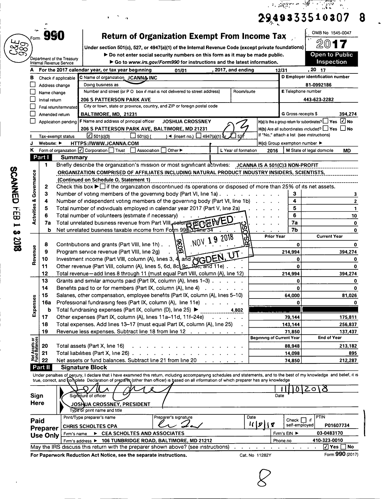 Image of first page of 2017 Form 990 for Canncon