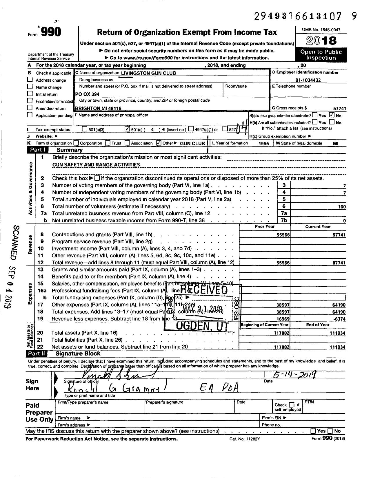 Image of first page of 2018 Form 990O for Livingston Gun Club