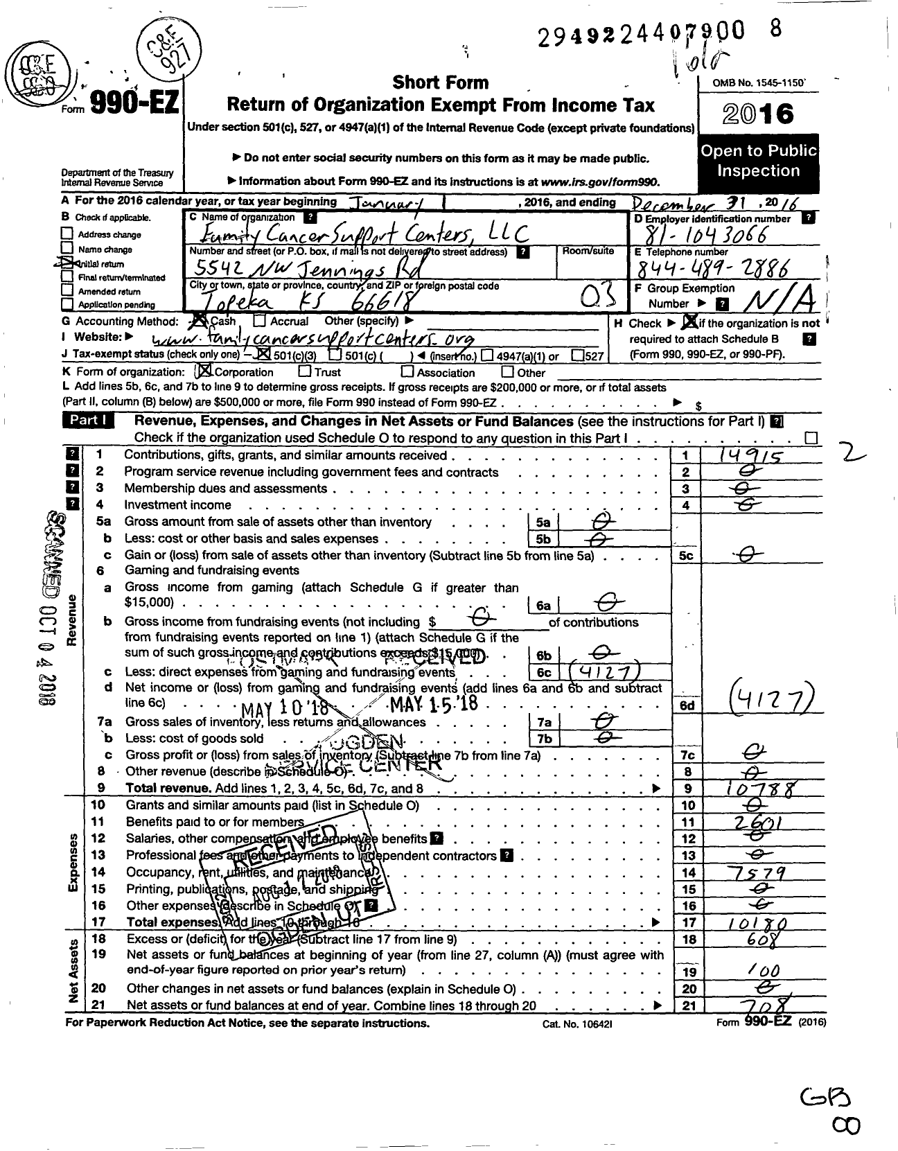 Image of first page of 2016 Form 990EZ for Family Cancer Support Centers