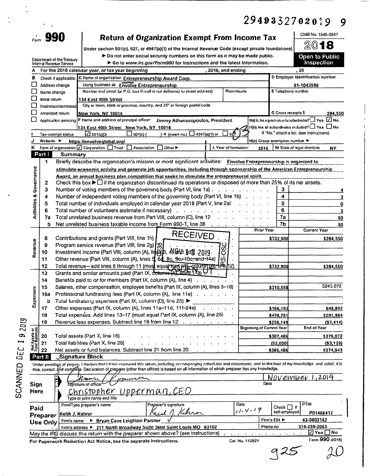 Image of first page of 2018 Form 990 for Founder Forward