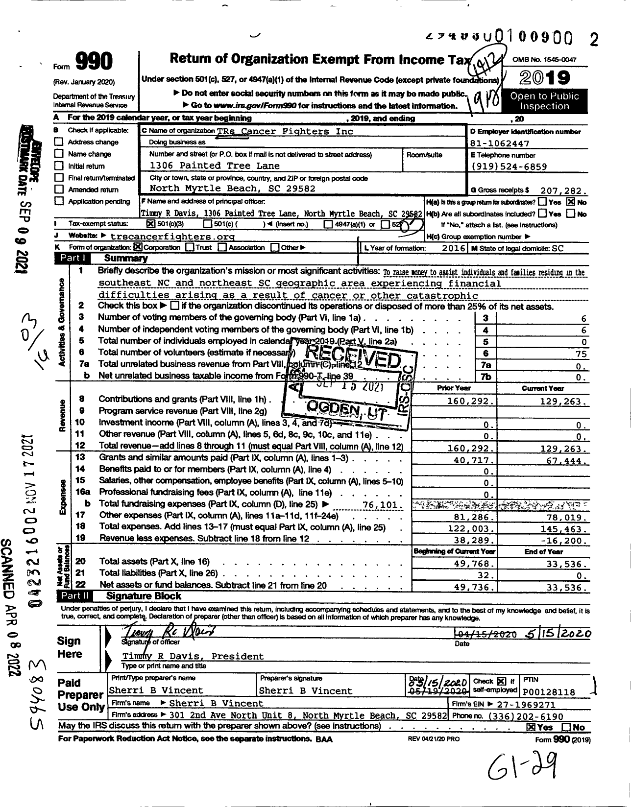 Image of first page of 2019 Form 990 for TRs Cancer Fighters