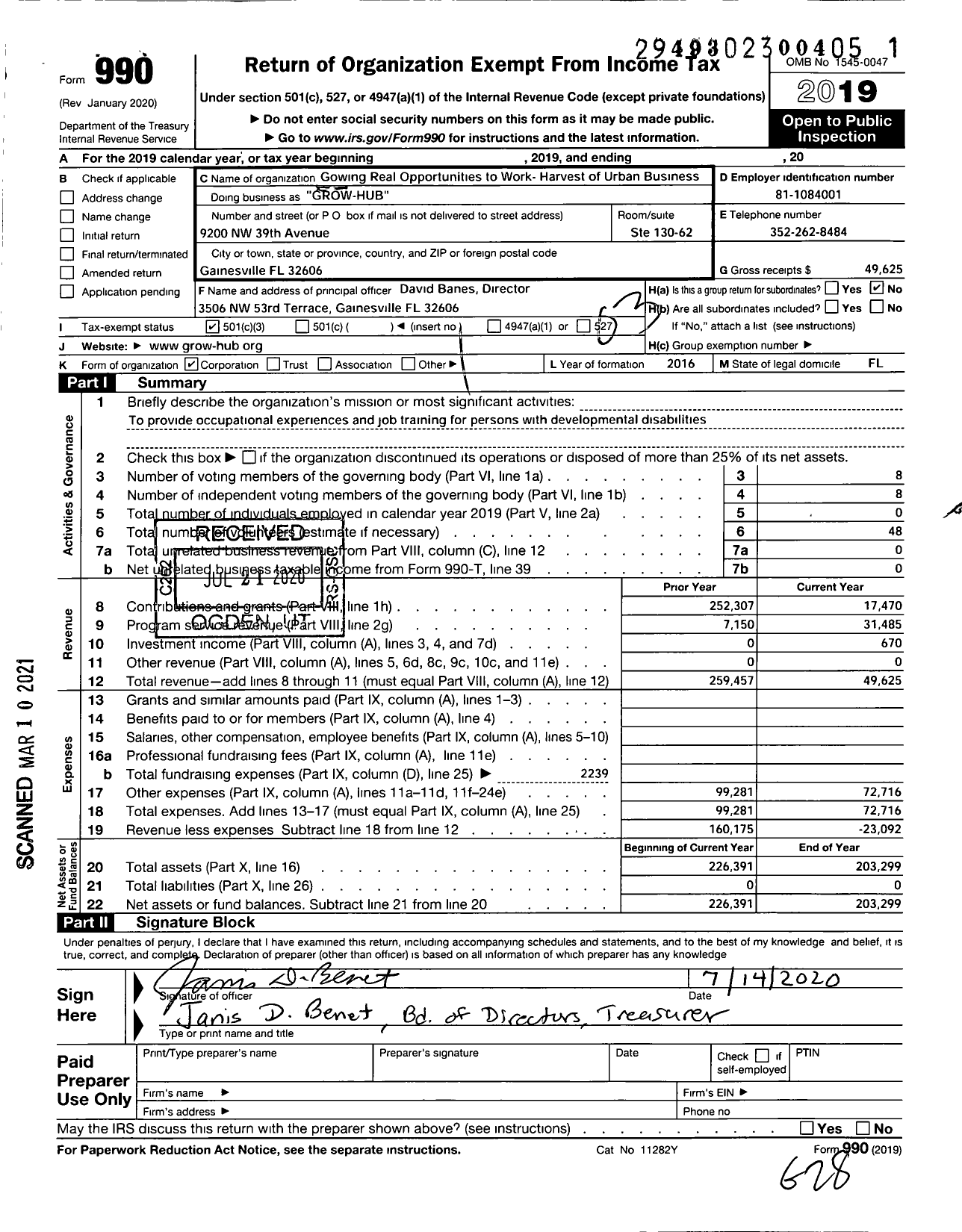 Image of first page of 2019 Form 990 for Grow-Hub