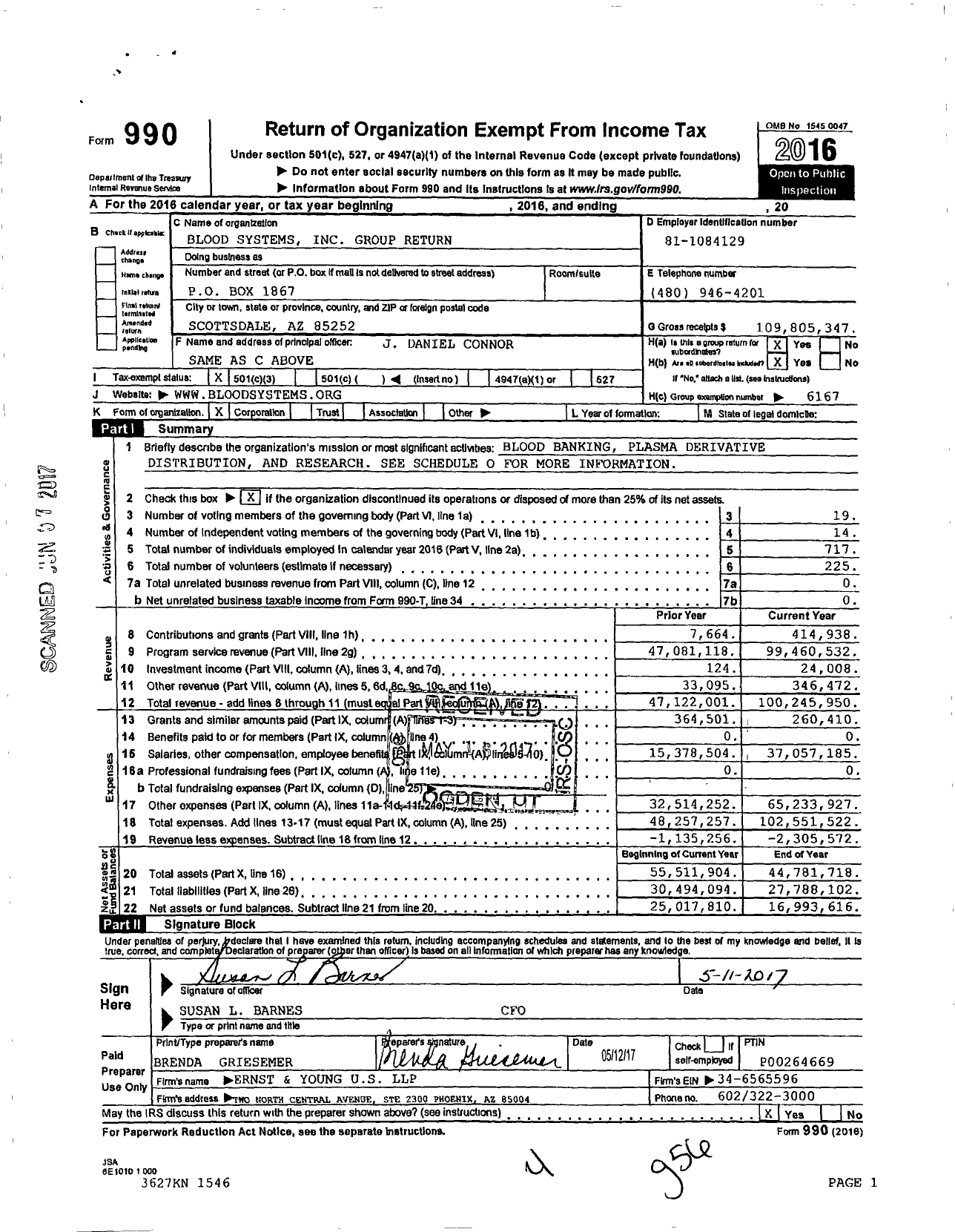 Image of first page of 2016 Form 990 for Vitalant Group Return