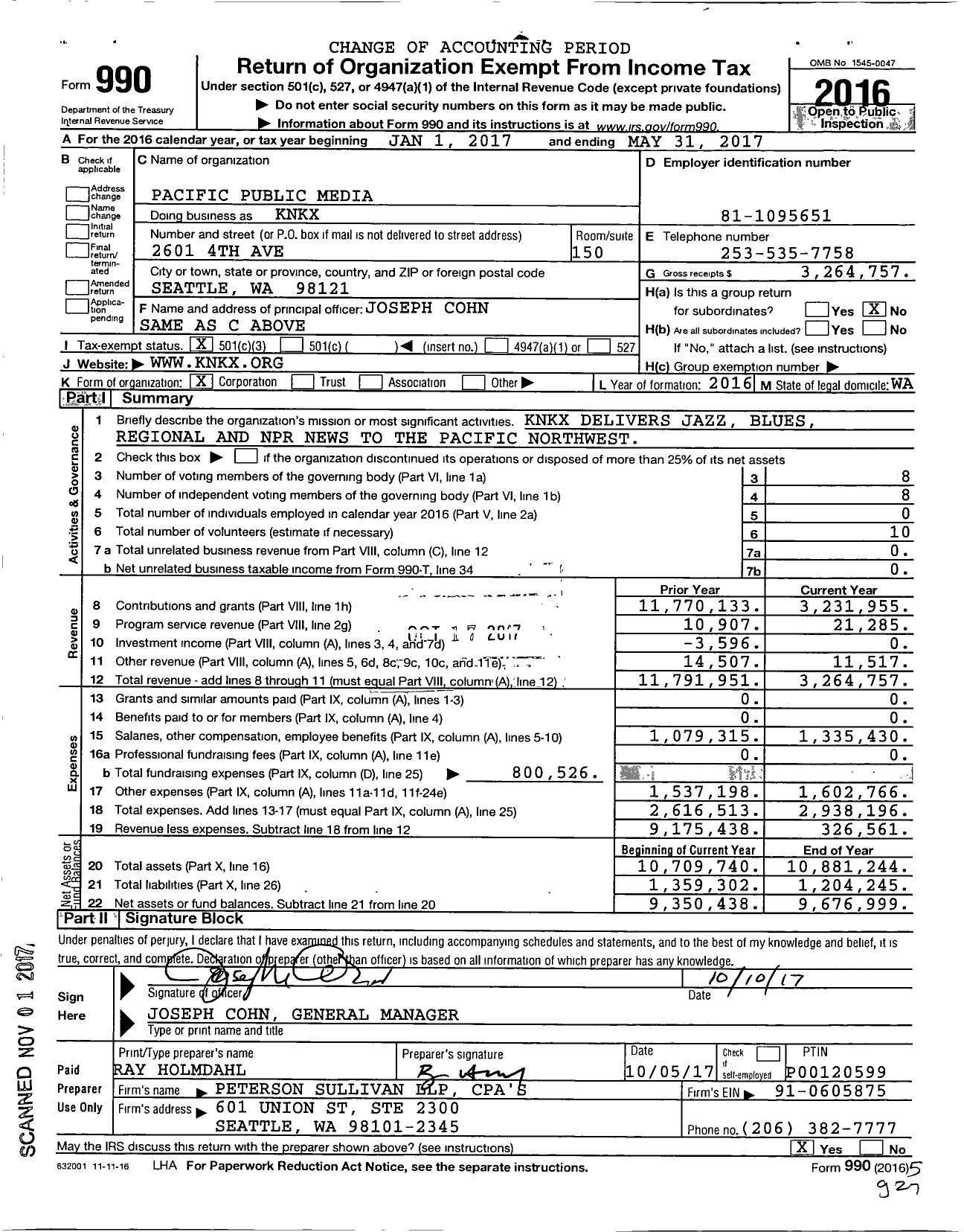 Image of first page of 2016 Form 990 for KNKX