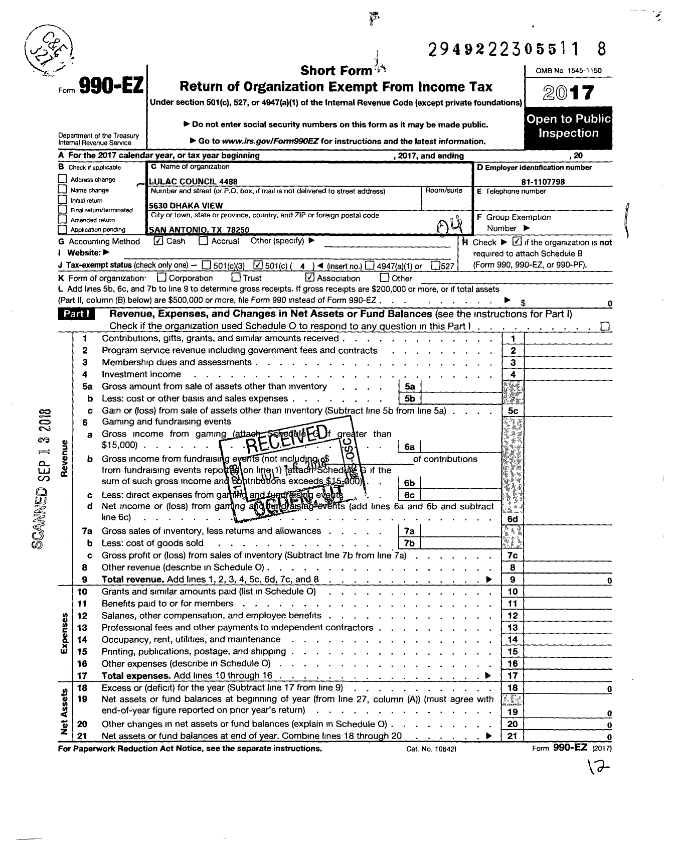 Image of first page of 2017 Form 990EO for League of United Latin America Citizens - 4488 Lulac Council