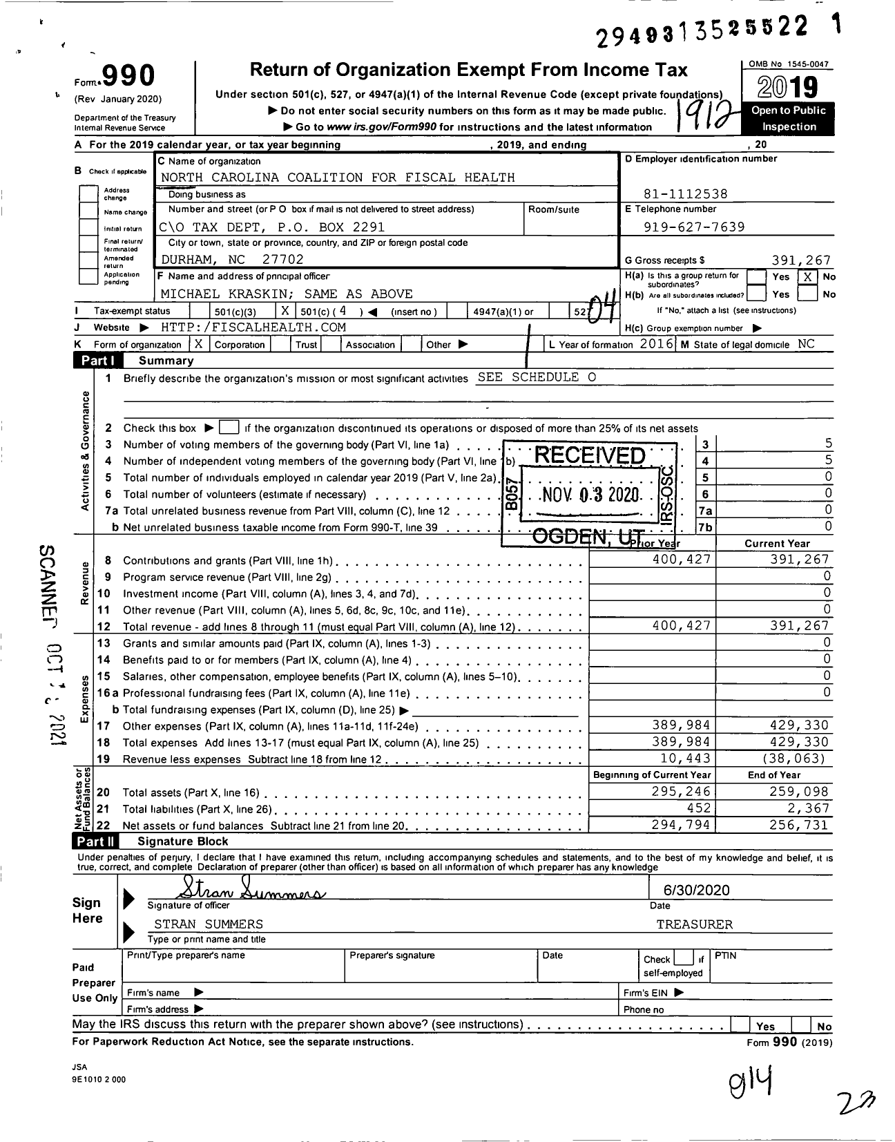 Image of first page of 2019 Form 990O for AFFORDABLE HEALTHCARE COALITION OF North Carolina