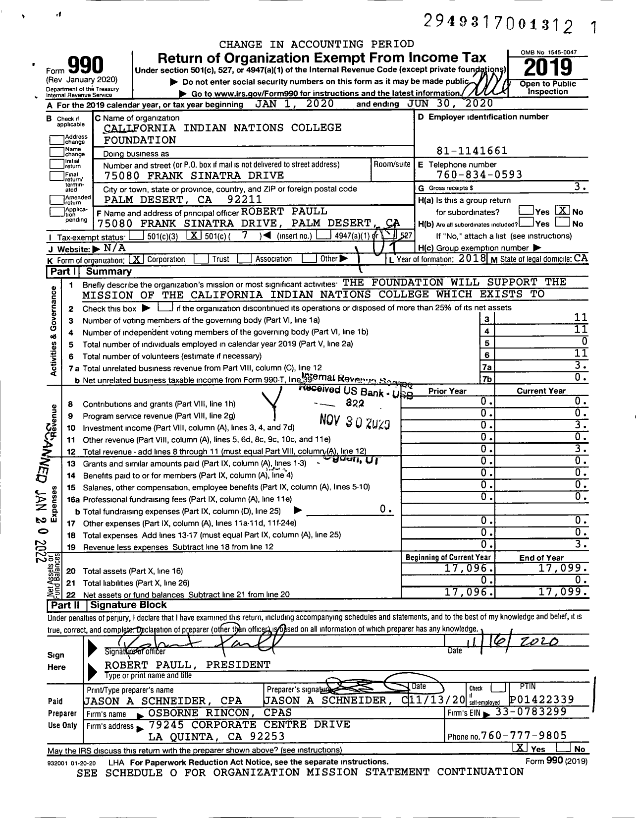 Image of first page of 2019 Form 990O for California Indian Nations College Foundation