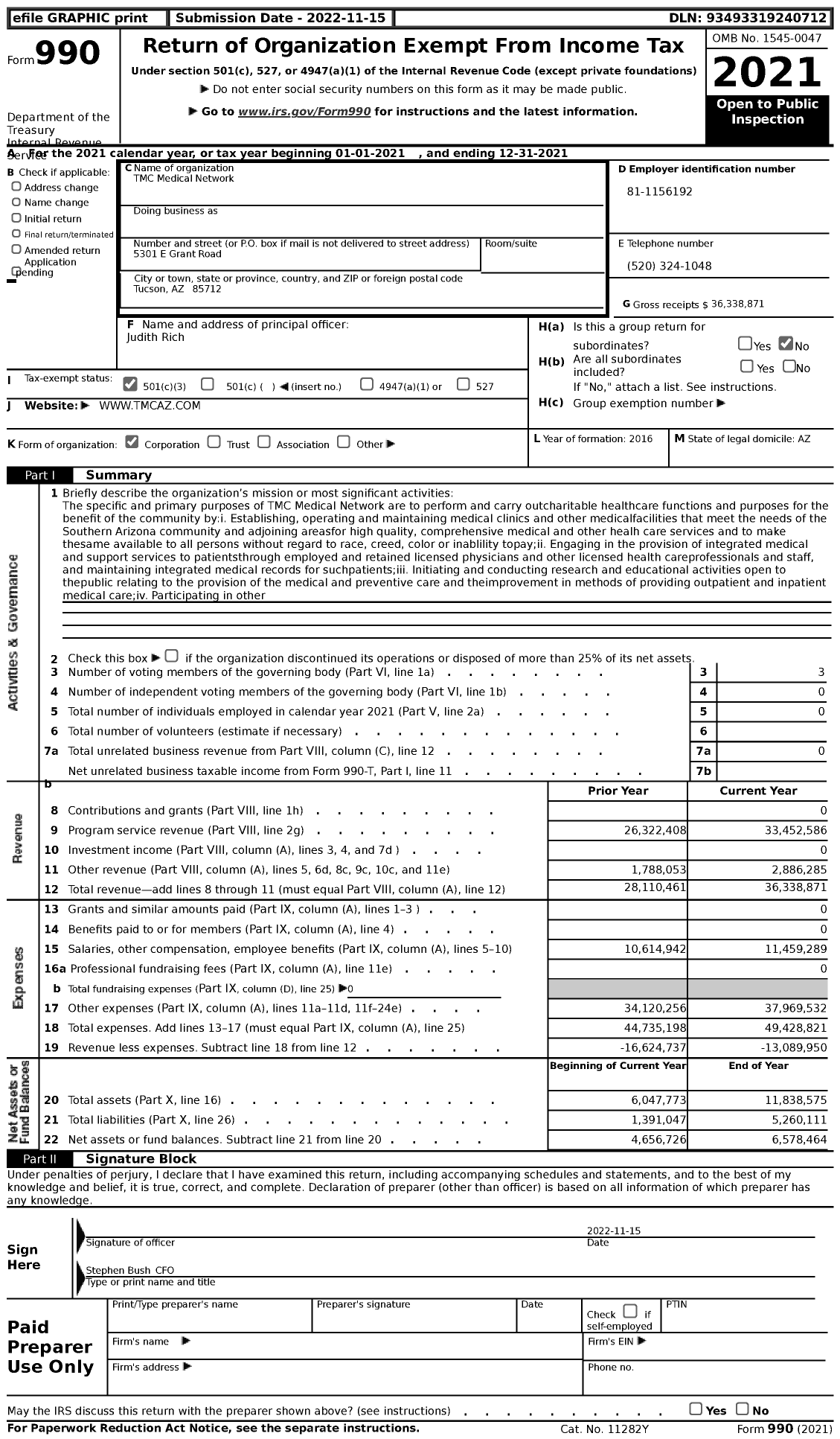 Image of first page of 2021 Form 990 for TMC Medical Network