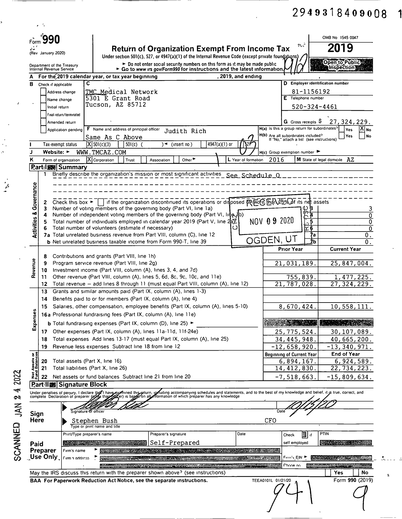 Image of first page of 2019 Form 990 for TMC Medical Network