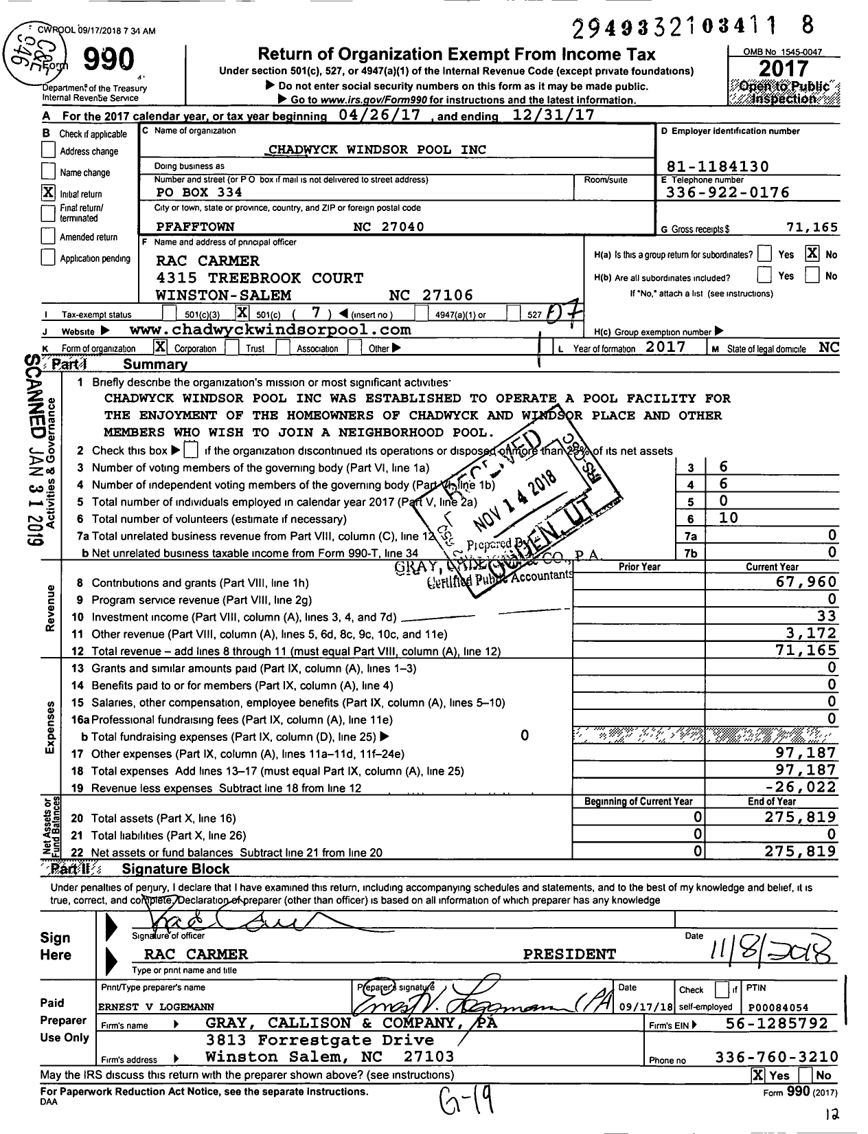 Image of first page of 2017 Form 990O for Chadwyck Windsor Pool