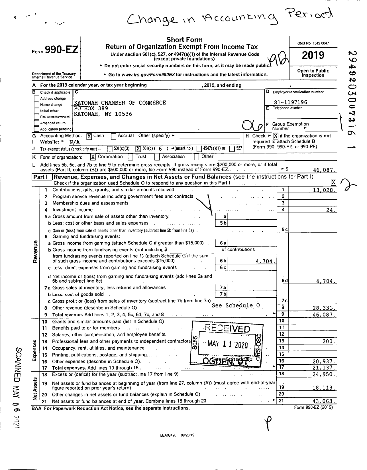 Image of first page of 2019 Form 990EO for Katonah Chamber of Commerce