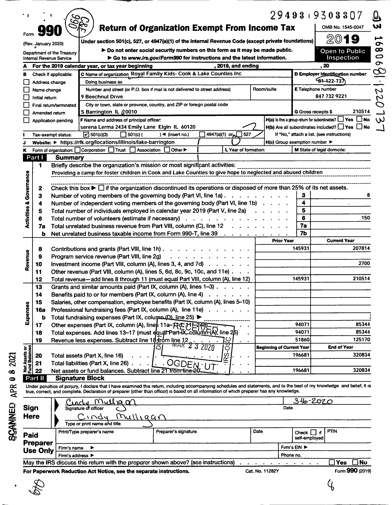 Image of first page of 2019 Form 990 for Royal Family Kids- Cook and Lake Counties