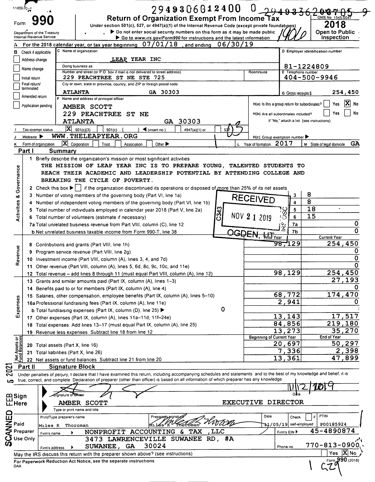 Image of first page of 2018 Form 990 for Leap Year