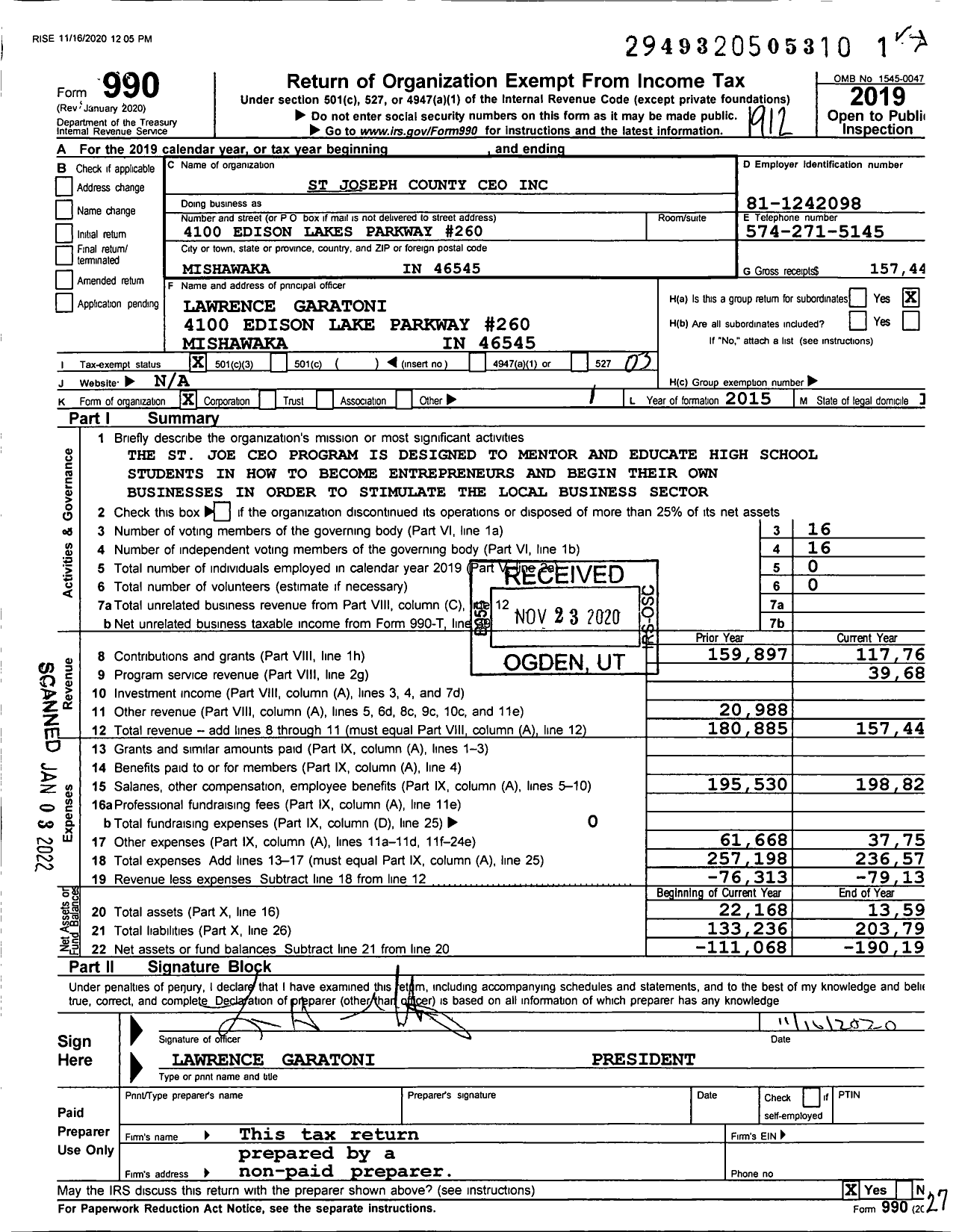 Image of first page of 2019 Form 990 for Regional Innovation and Startup Education (RISE)