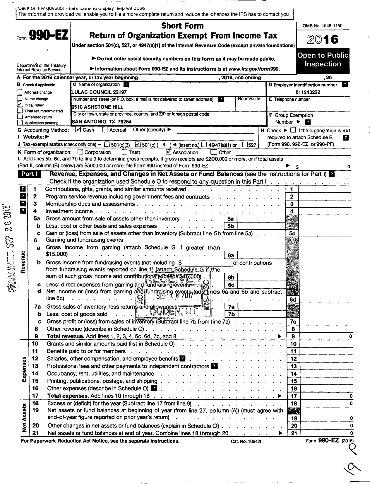 Image of first page of 2016 Form 990EO for League of United Latin America Citizens - 22197 Lulac Council