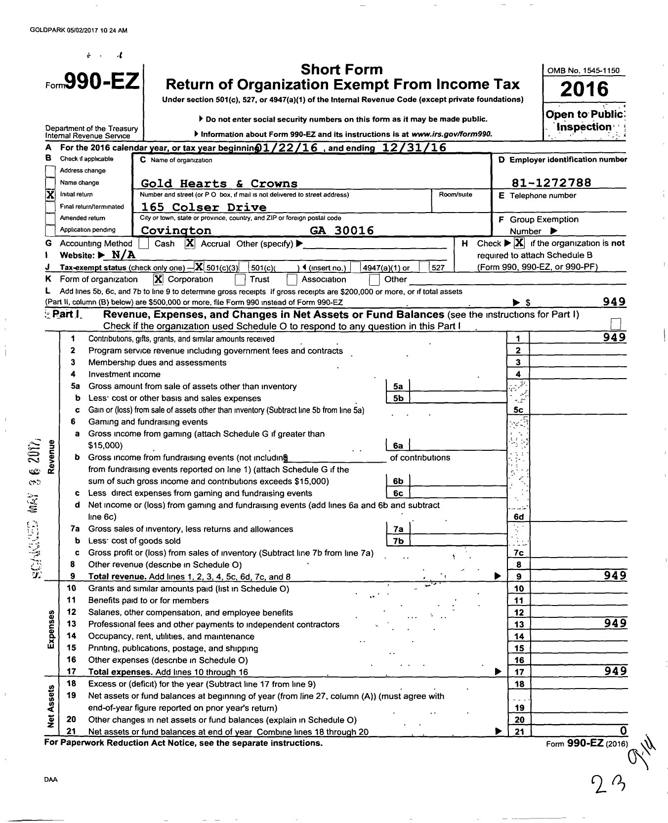 Image of first page of 2016 Form 990EZ for Pillars Initiative