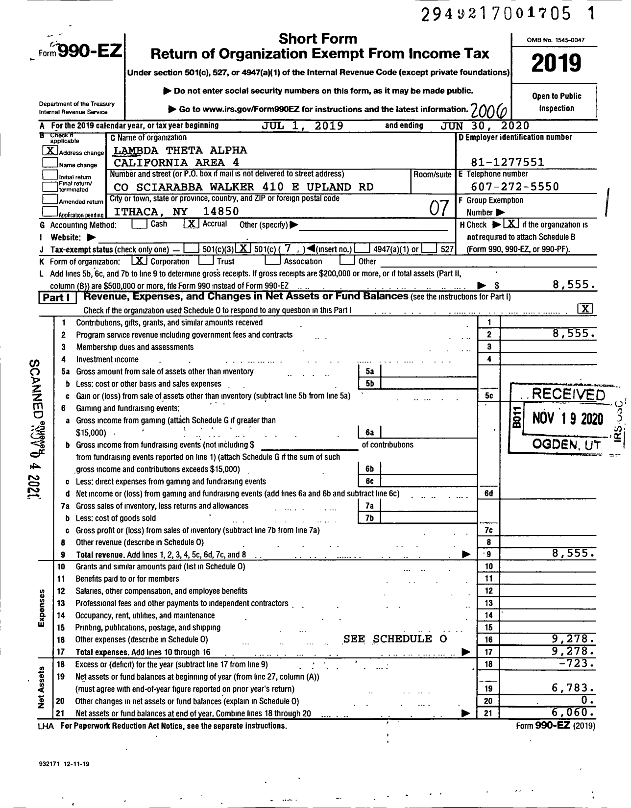 Image of first page of 2019 Form 990EO for Lambda Theta Alpha - California Area 4