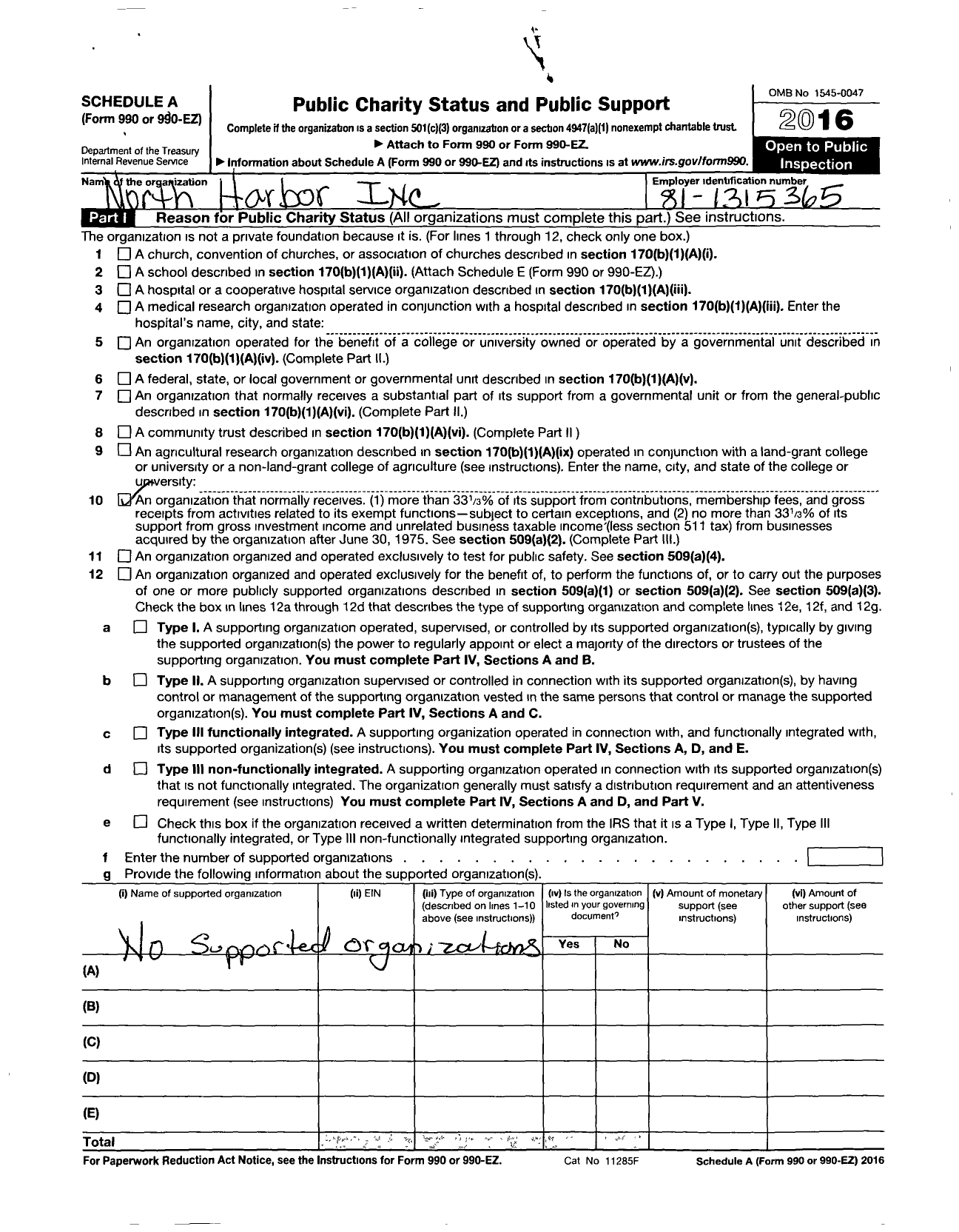 Image of first page of 2016 Form 990ER for North Harbor