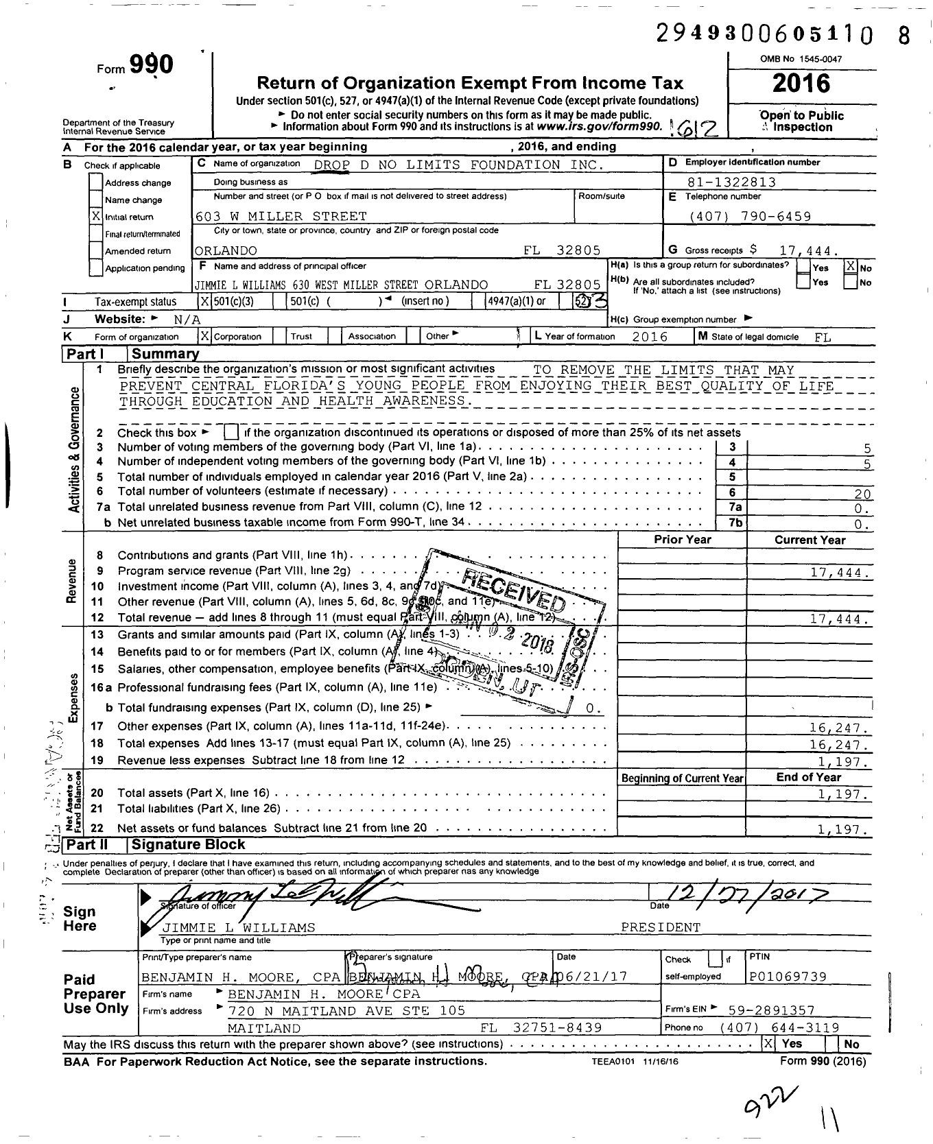 Image of first page of 2016 Form 990 for Drop D No Limits Foundation