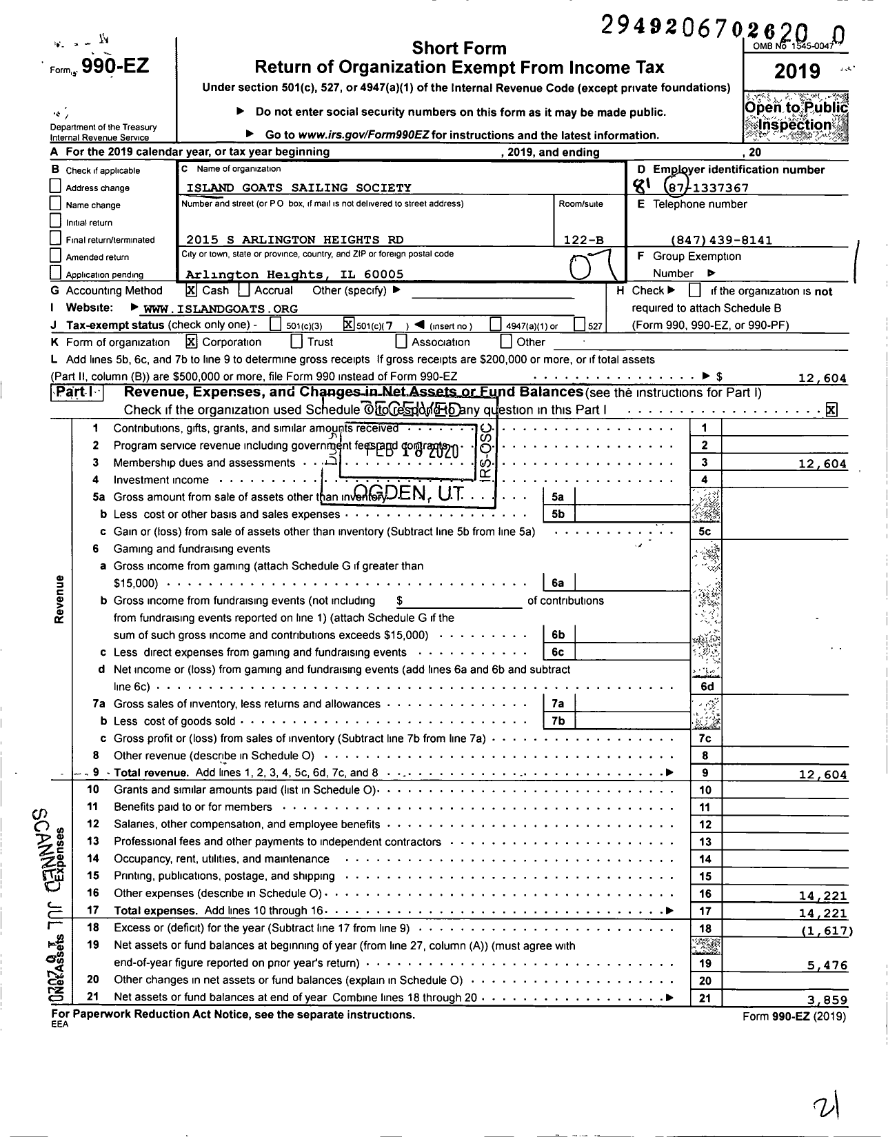 Image of first page of 2019 Form 990EO for Island Goats Sailing Society