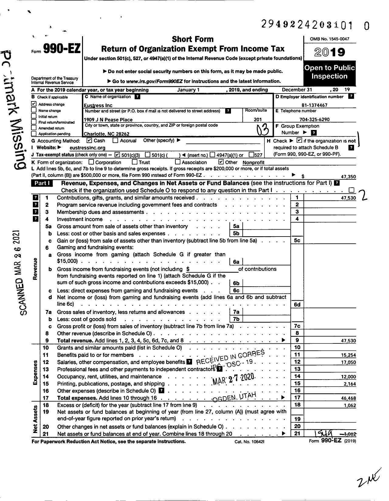 Image of first page of 2019 Form 990EZ for Eustress