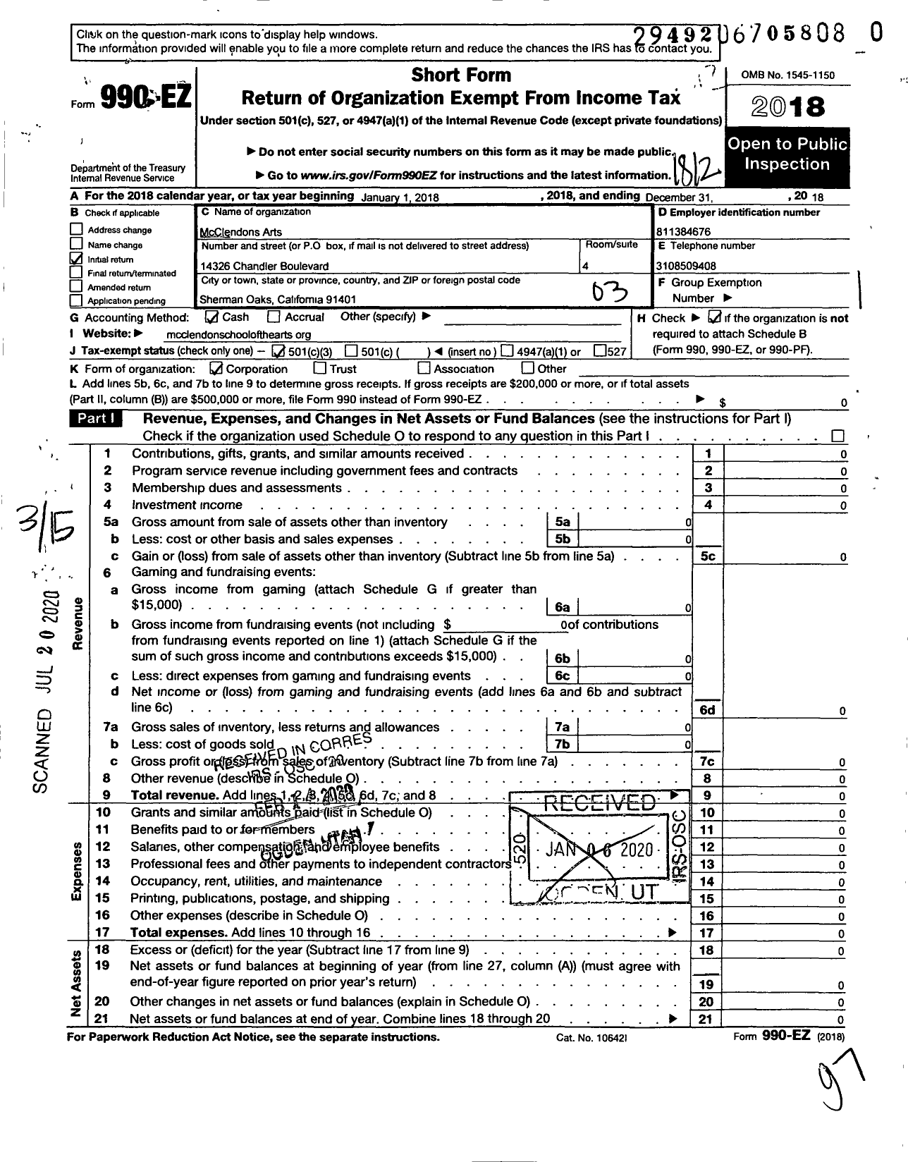 Image of first page of 2018 Form 990EZ for Mcclendons Arts