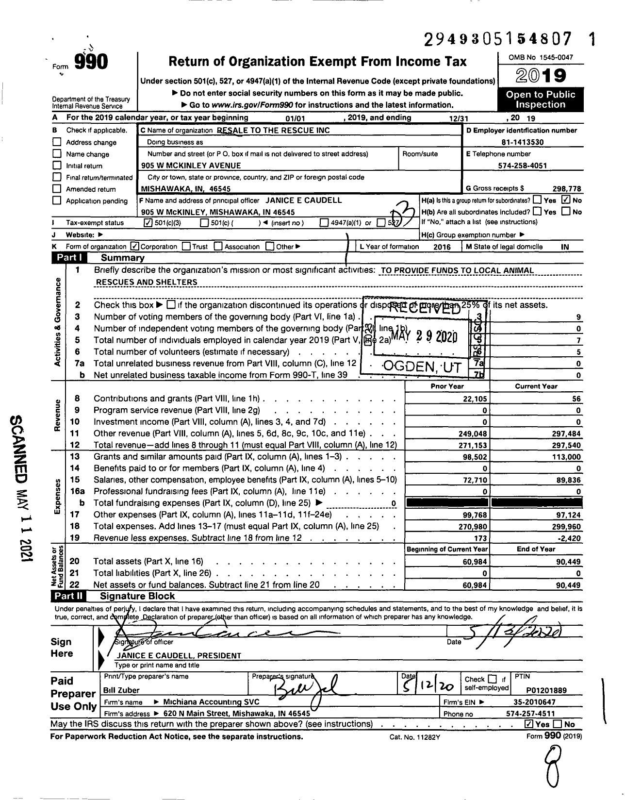 Image of first page of 2019 Form 990 for Resale To the Rescue