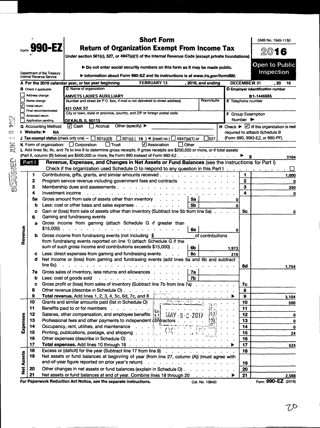 Image of first page of 2016 Form 990EO for Amvets - 90