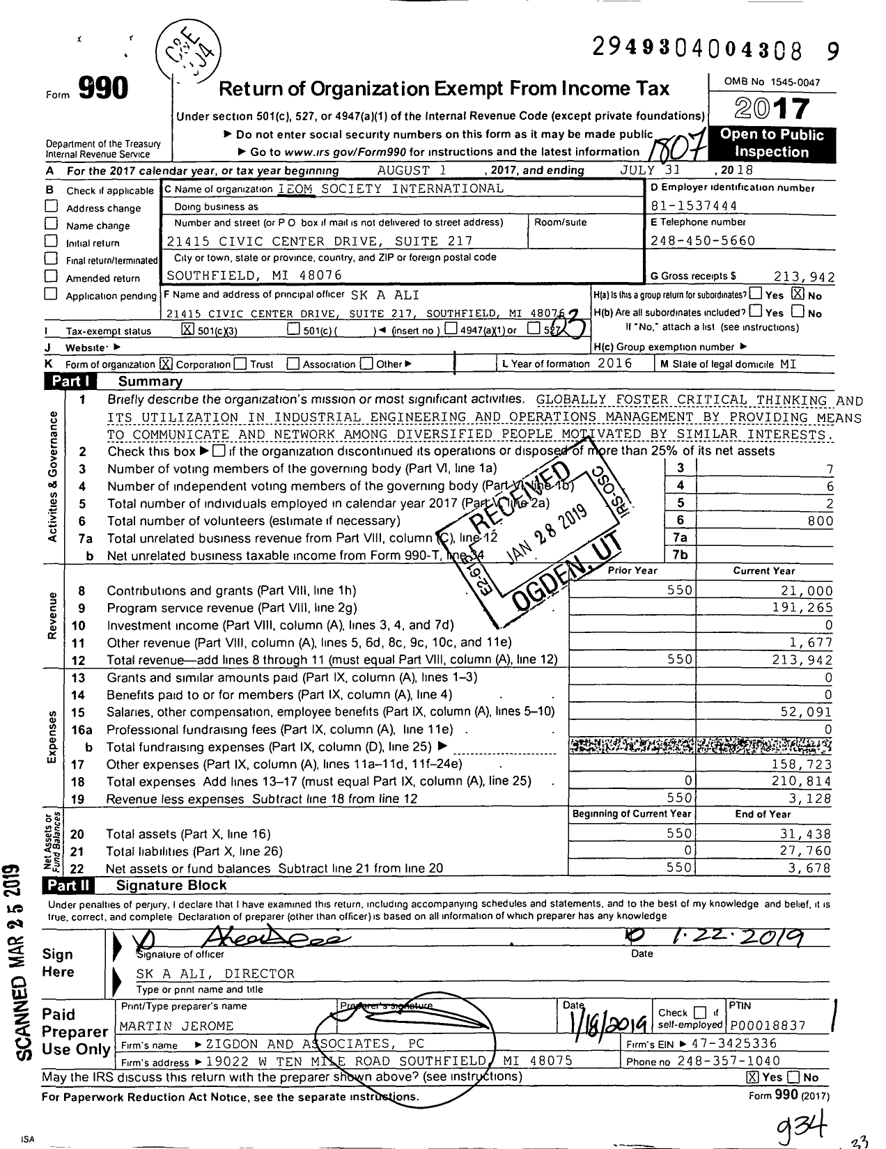 Image of first page of 2017 Form 990 for Ieom Society International